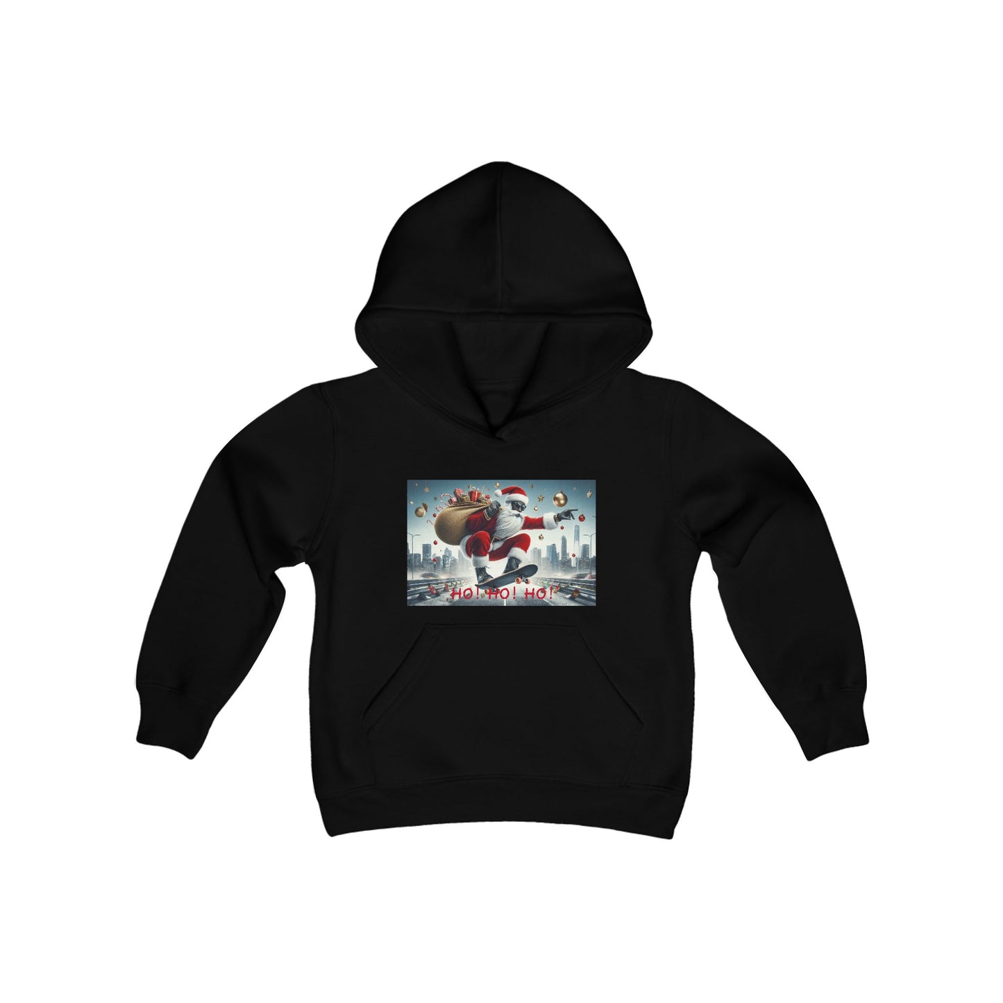 Boys' Hooded Sweatshirt - Ho! Ho! Ho! | Santa on Skateboard Design 01