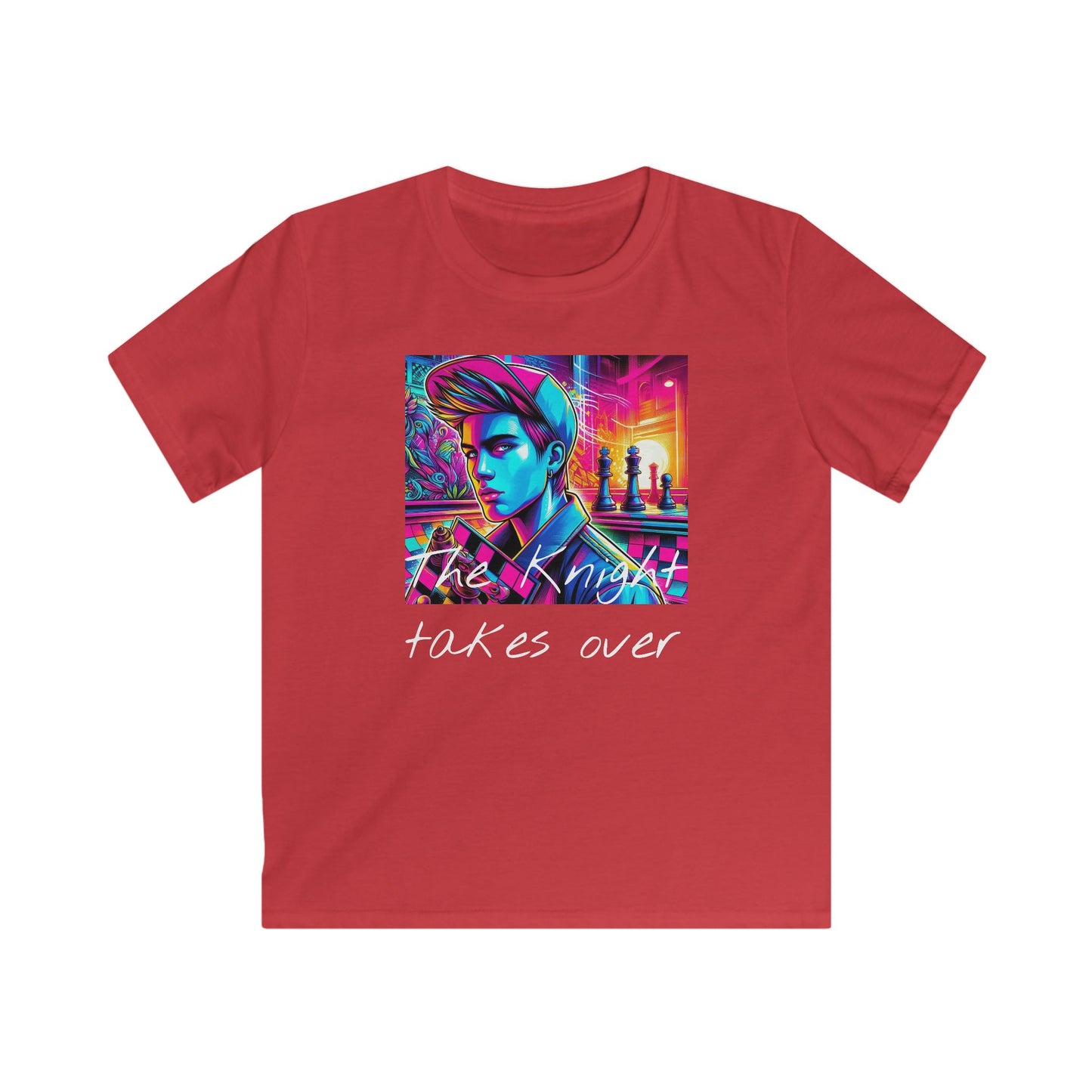 Boys' T-Shirt | The Knight takes over | Chess themed T-shirt | Kids Softstyle Tee