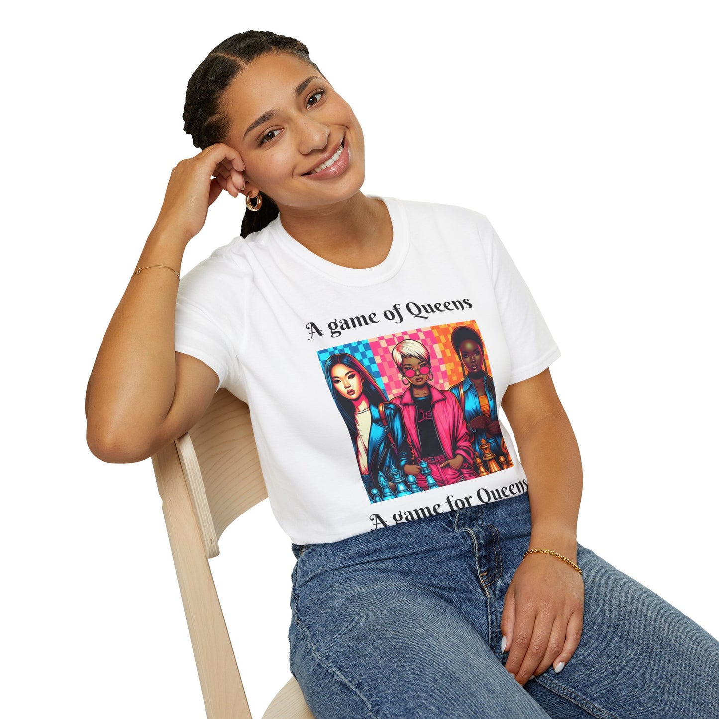 Women's T-Shirt | A Game of Queens. A Game for Queens. | Bold & Stylish | Chess themed | Women's Softstyle T-Shirt