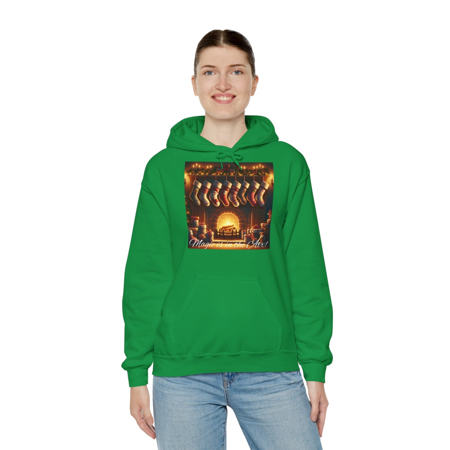 Women's Hooded Sweatshirt - Magic is in the Air - Christmas Stockings Design