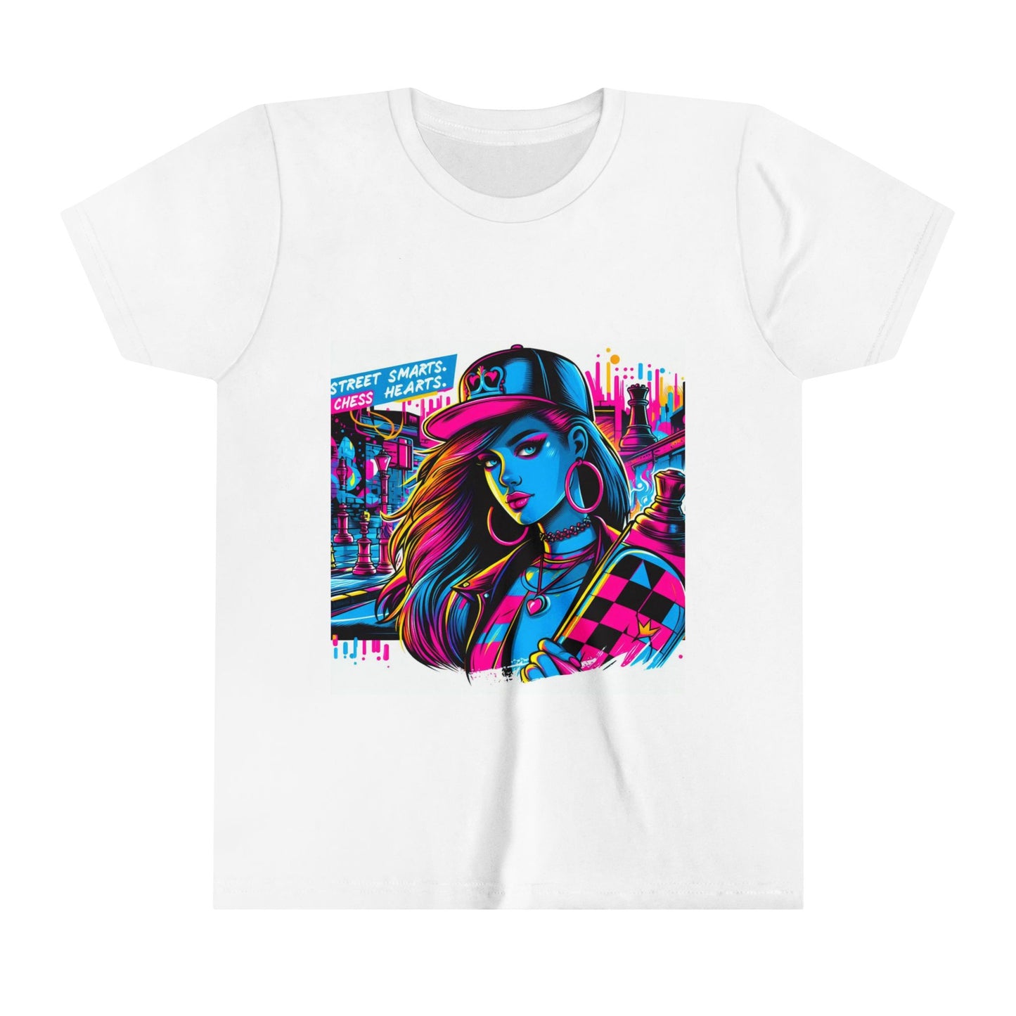 Girls' T-Shirt | Street Smart. Chess Hearts | Chess themed T-shirt | Youth Short Sleeve Tee