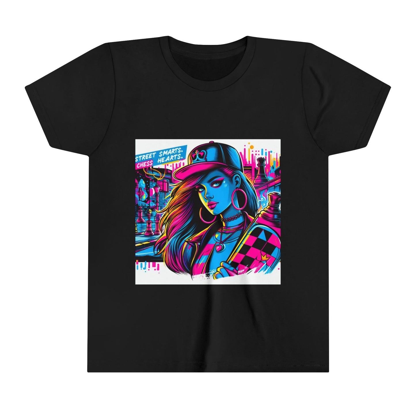 Girls' T-Shirt | Street Smart. Chess Hearts | Chess themed T-shirt | Youth Short Sleeve Tee