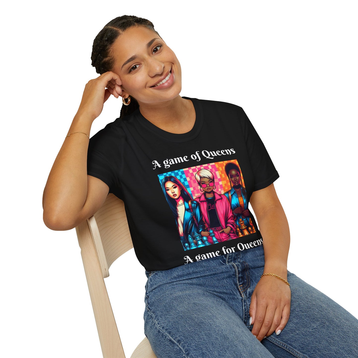 Women's T-Shirt | A Game of Queens. A Game for Queens. | Bold & Stylish | Chess themed | Women's Softstyle T-Shirt
