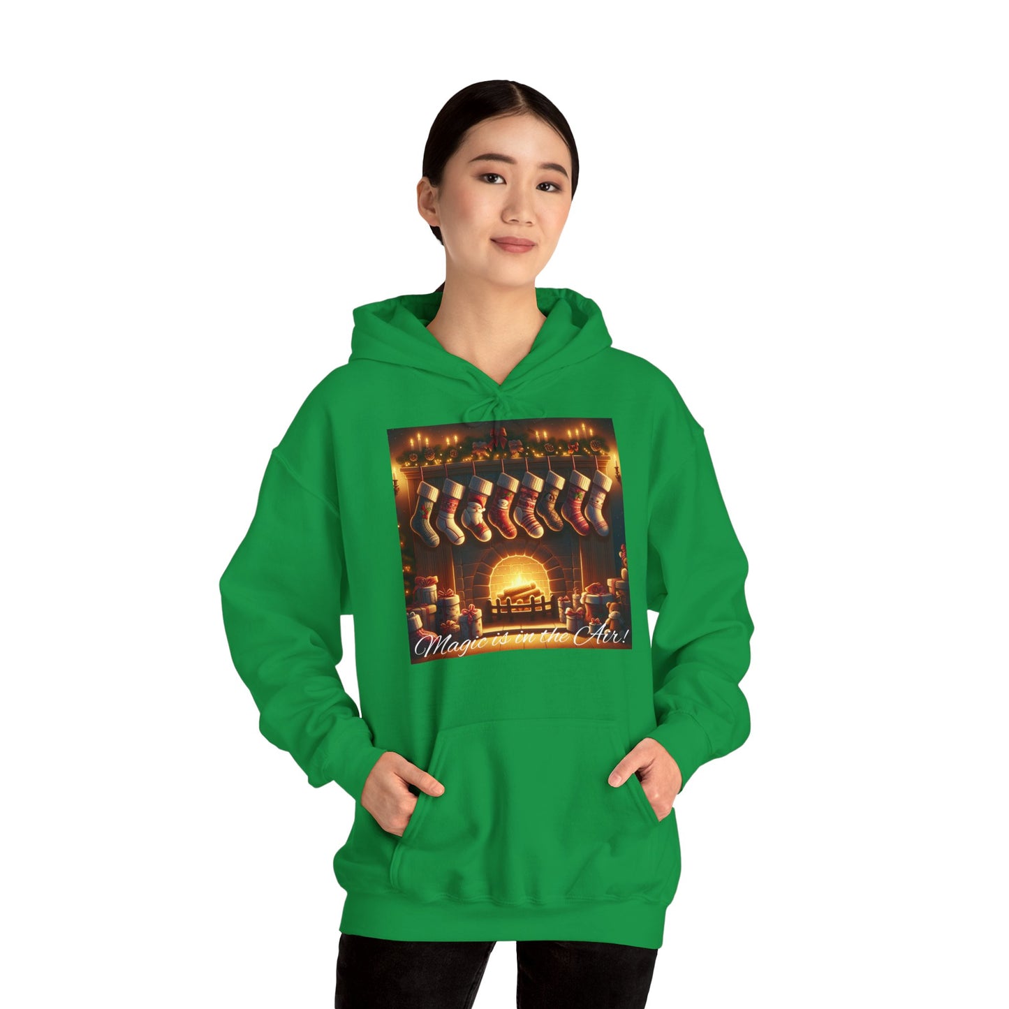 Women's Hooded Sweatshirt - Magic is in the Air - Christmas Stockings Design