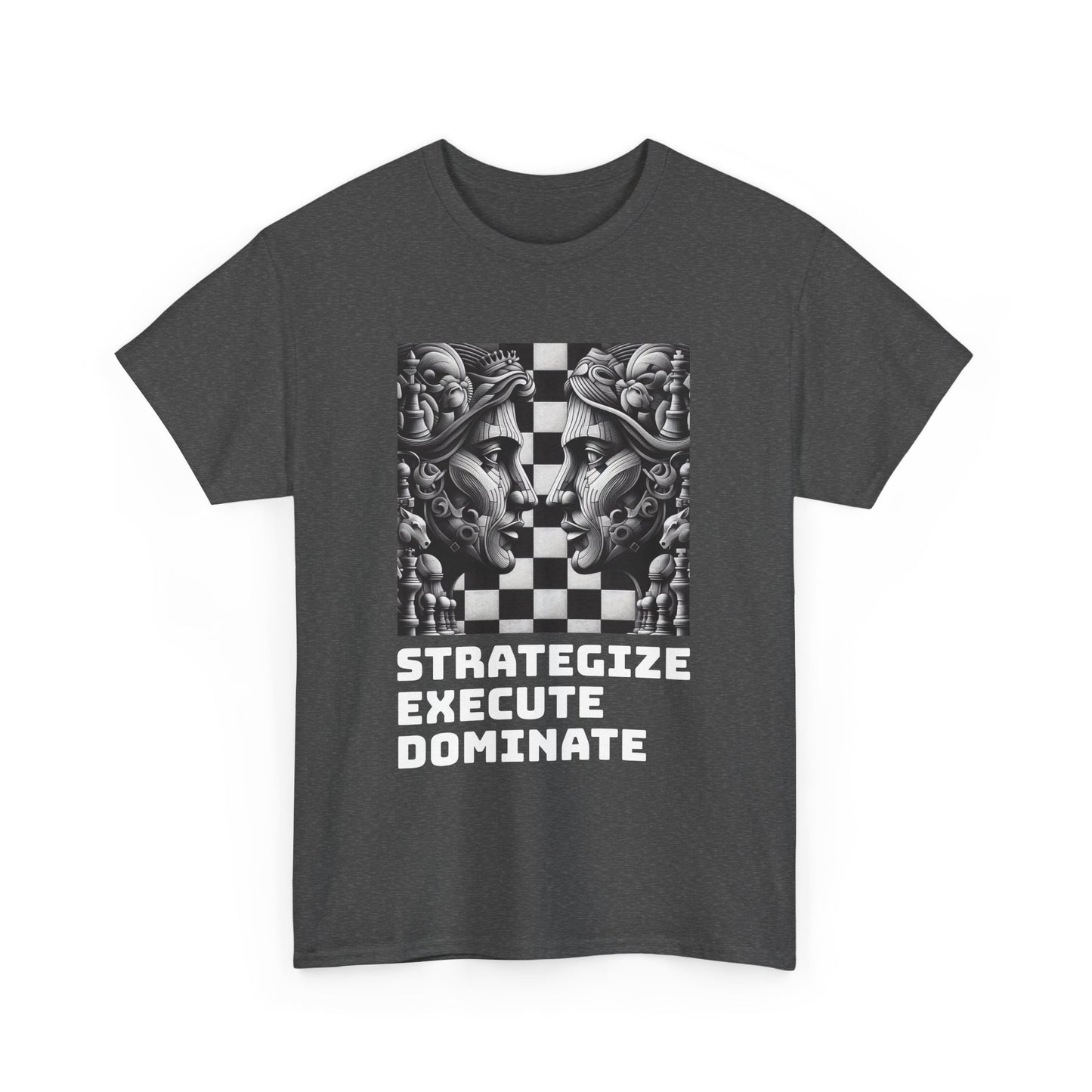 Women's T-Shirt | Strategize. Execute. Dominate. T-shirt | Bold | Chess themed | Women's Heavy Cotton Tee