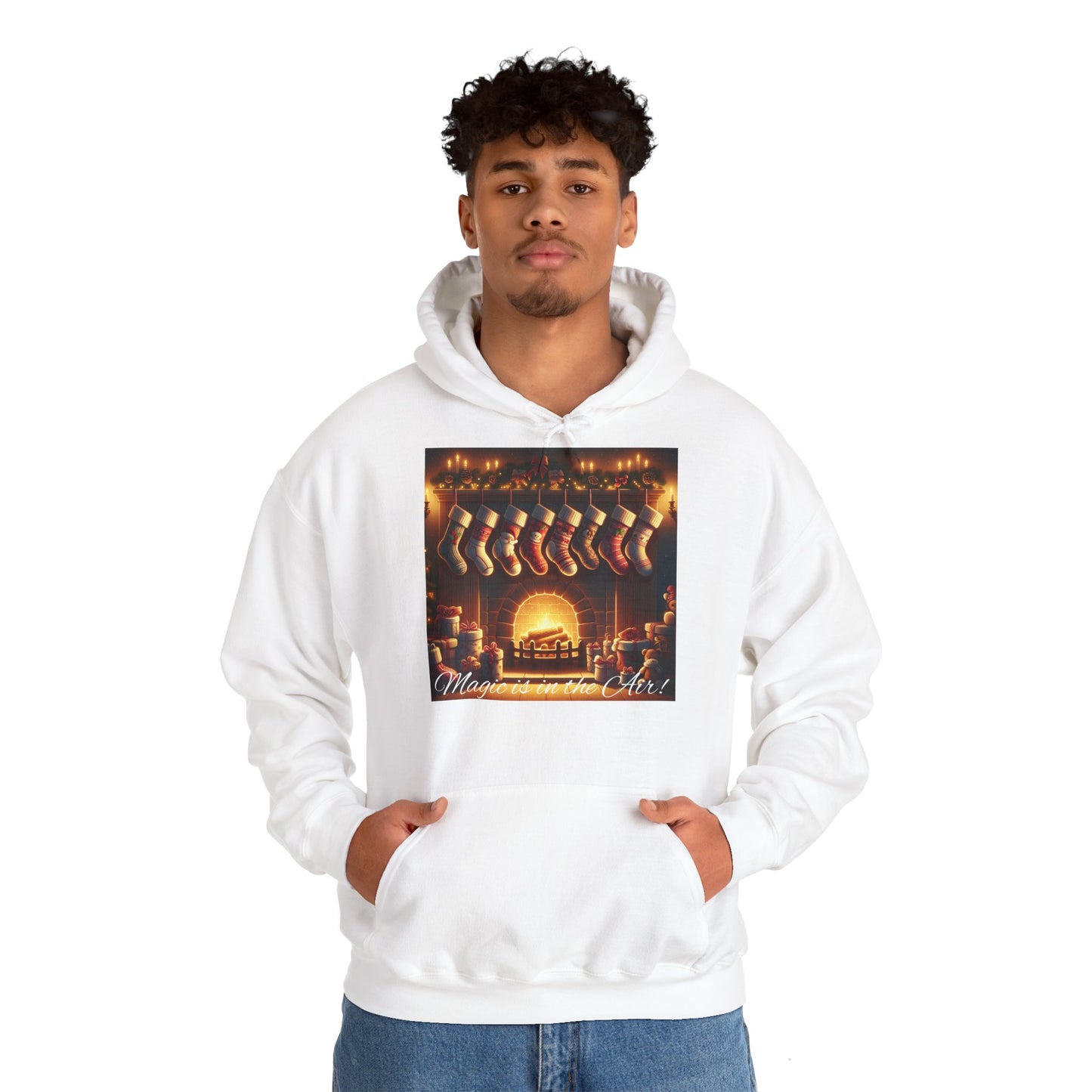XXXL+ | Men's Hooded Sweatshirt - Magic is in the Air - Christmas Stockings Design