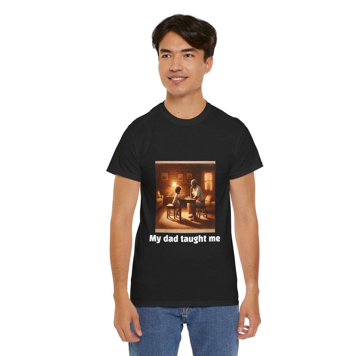 Men's T-Shirt | My dad taught me! | Touching & Loving | Chess Themed | Men's Heavy Cotton Tee