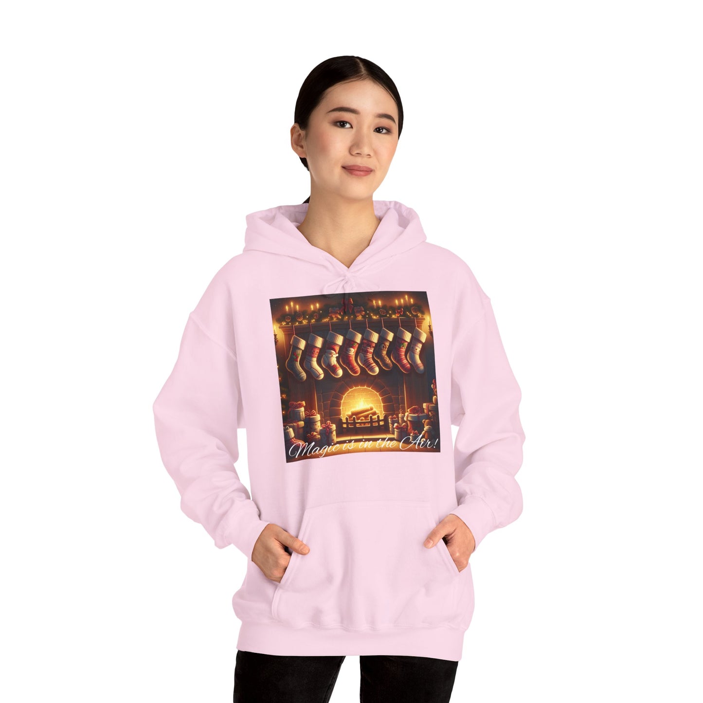Women's Hooded Sweatshirt - Magic is in the Air - Christmas Stockings Design