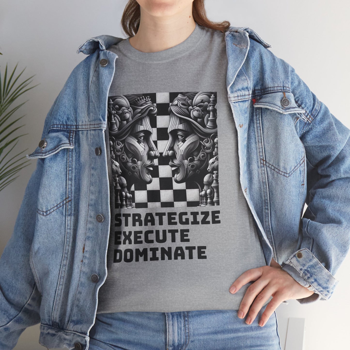 Women's T-Shirt | Strategize. Execute. Dominate. T-shirt | Bold | Chess themed | Women's Heavy Cotton Tee