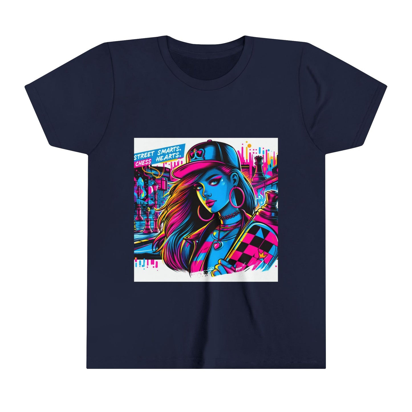 Girls' T-Shirt | Street Smart. Chess Hearts | Chess themed T-shirt | Youth Short Sleeve Tee