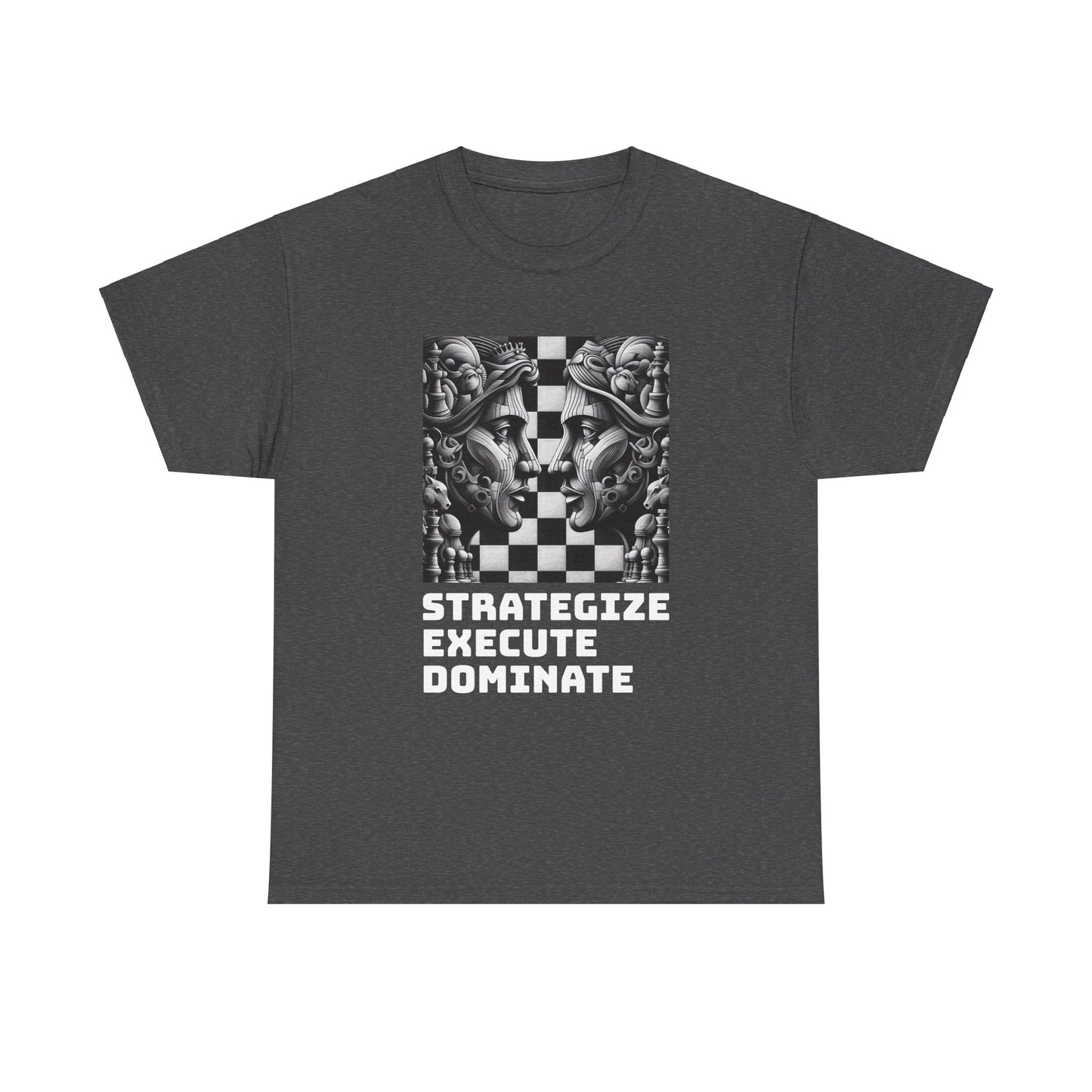 Women's T-Shirt | Strategize. Execute. Dominate. T-shirt | Bold | Chess themed | Women's Heavy Cotton Tee