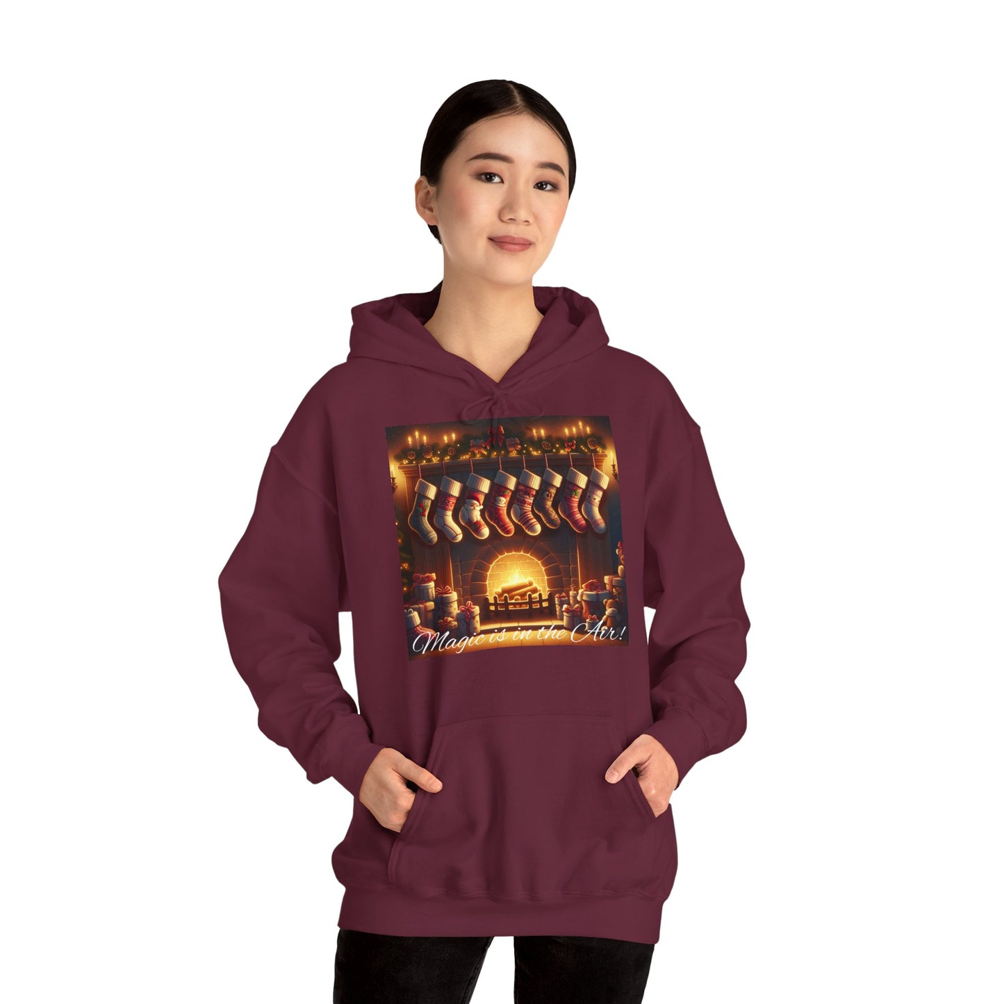 Women's Hooded Sweatshirt - Magic is in the Air - Christmas Stockings Design