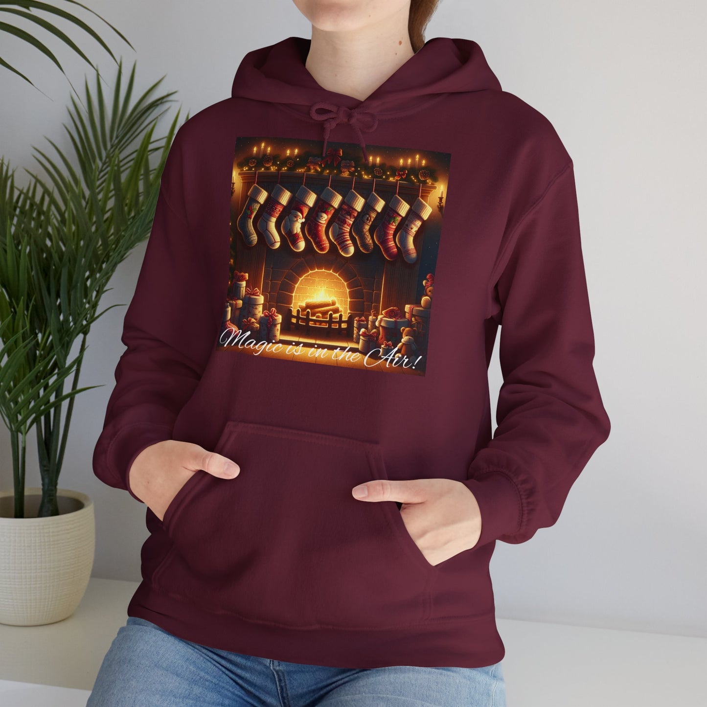 Women's Hooded Sweatshirt - Magic is in the Air - Christmas Stockings Design