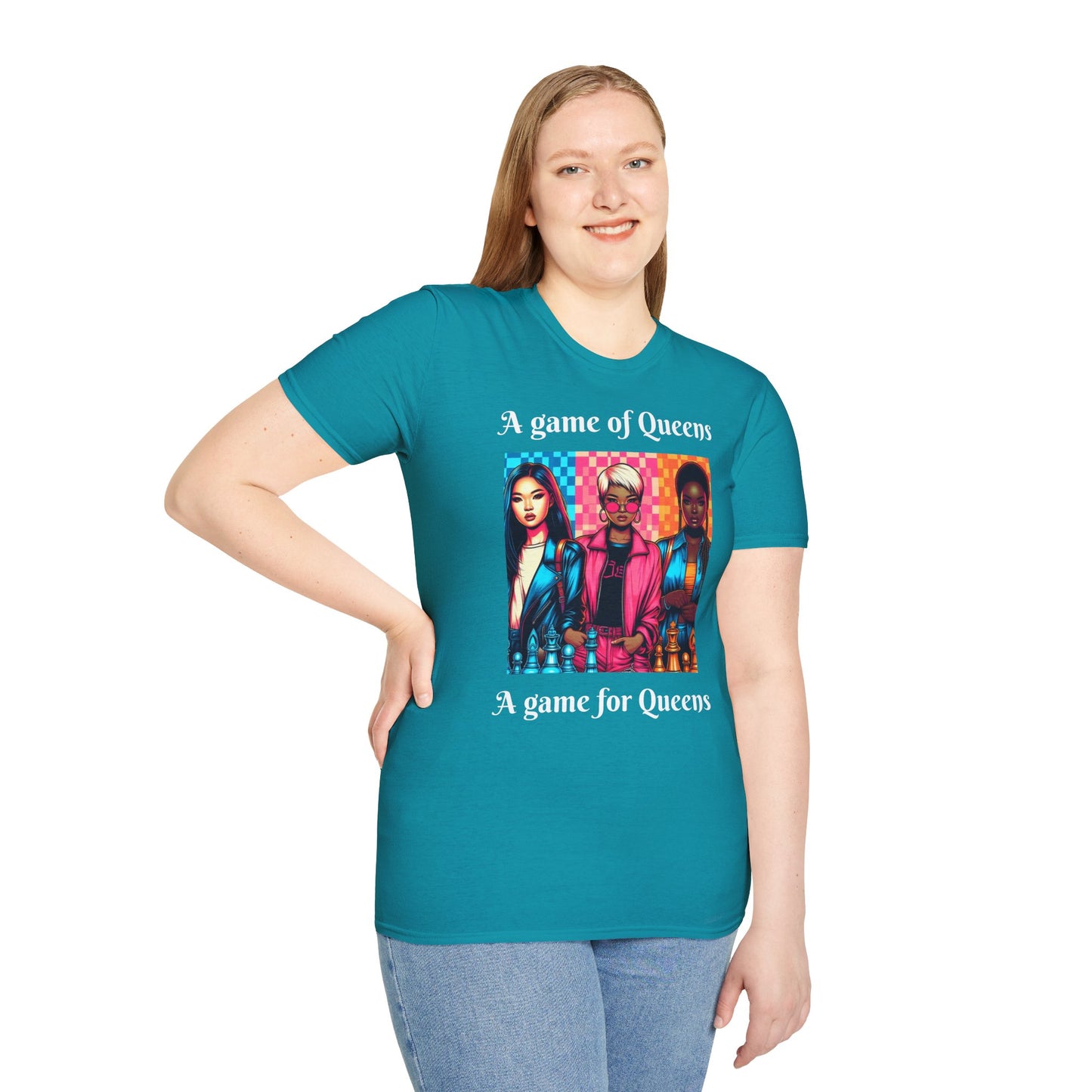 Women's T-Shirt | A Game of Queens. A Game for Queens. | Bold & Stylish | Chess themed | Women's Softstyle T-Shirt