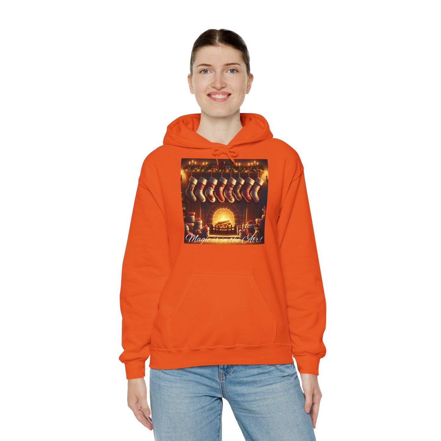 Women's Hooded Sweatshirt - Magic is in the Air - Christmas Stockings Design
