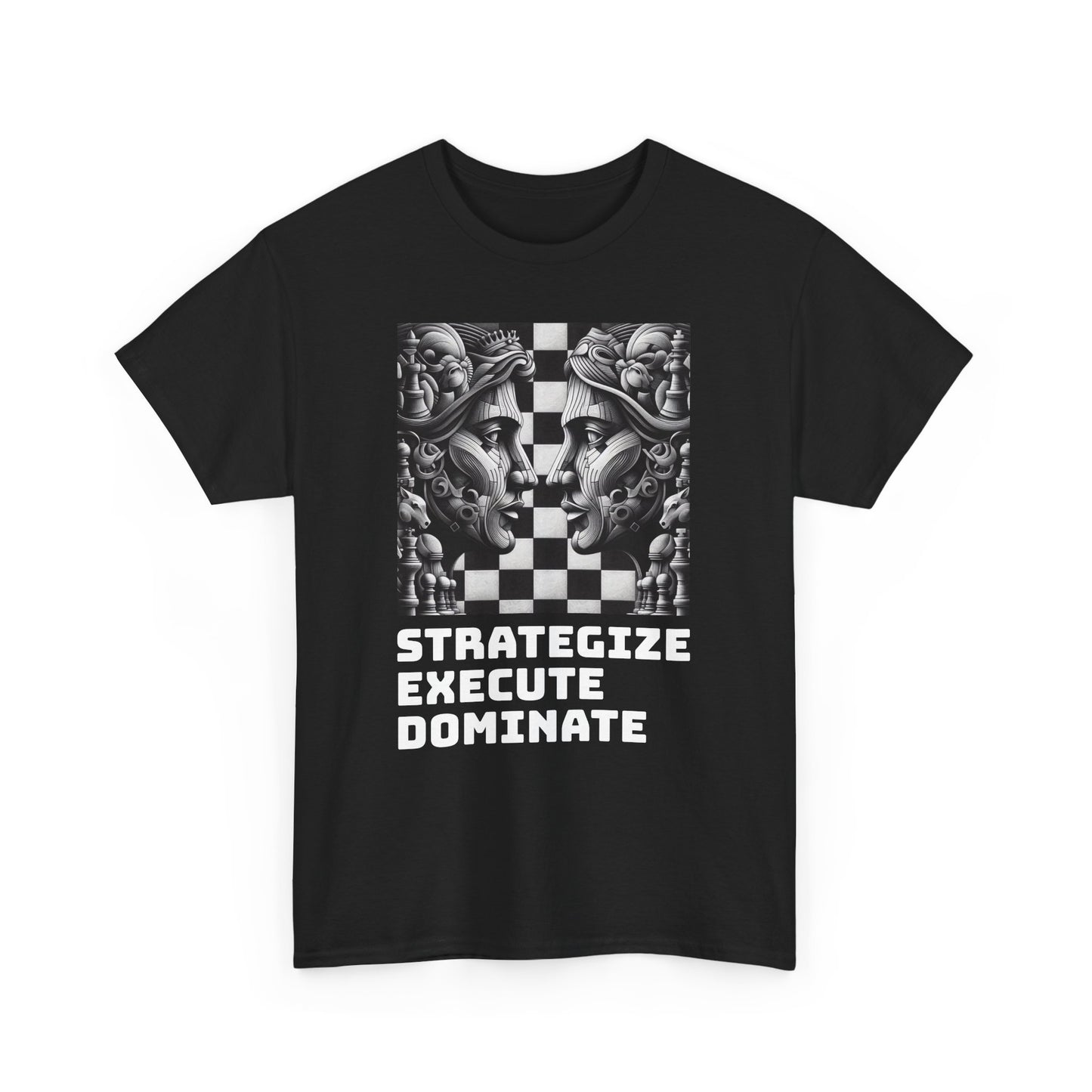 Men's T-Shirt | Strategize. Execute. Dominate. T-shirt | Bold | Chess themed | Men's Heavy Cotton Tee