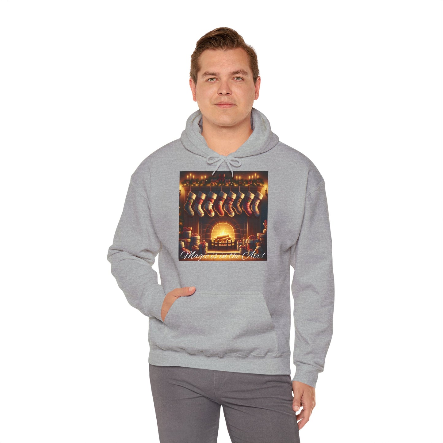 XXXL+ | Men's Hooded Sweatshirt - Magic is in the Air - Christmas Stockings Design