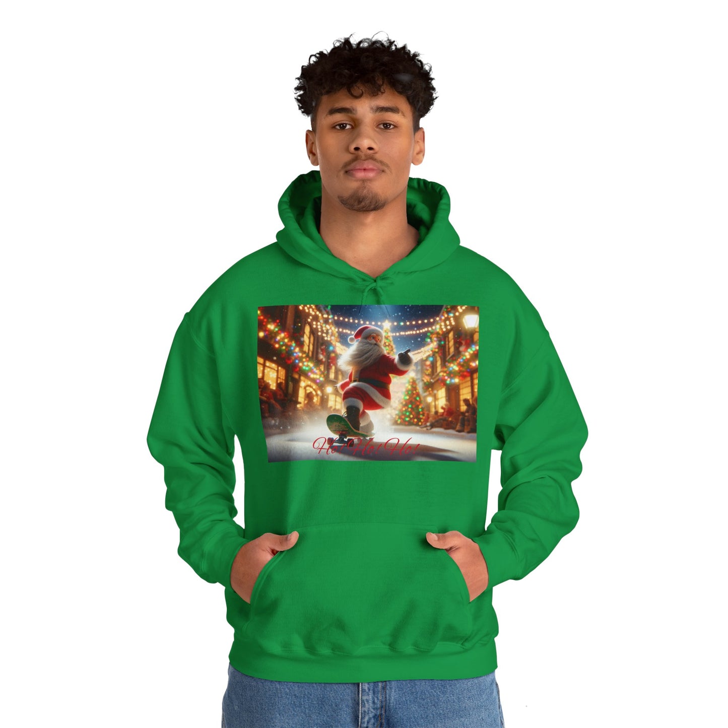 Men's Hooded Sweatshirt - Ho! Ho! Ho! | Santa on Skateboard Design 02