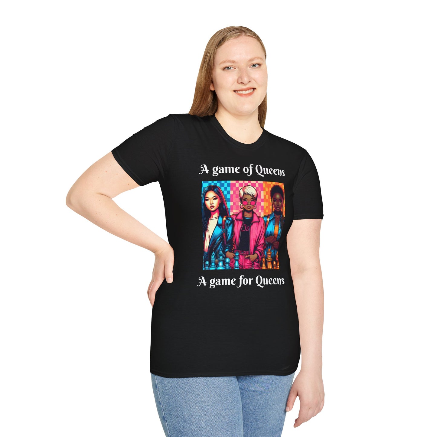 Women's T-Shirt | A Game of Queens. A Game for Queens. | Bold & Stylish | Chess themed | Women's Softstyle T-Shirt