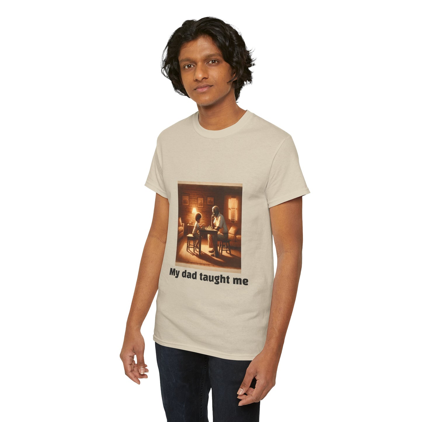 Men's T-Shirt | My dad taught me! | Touching & Loving | Chess Themed | Men's Heavy Cotton Tee