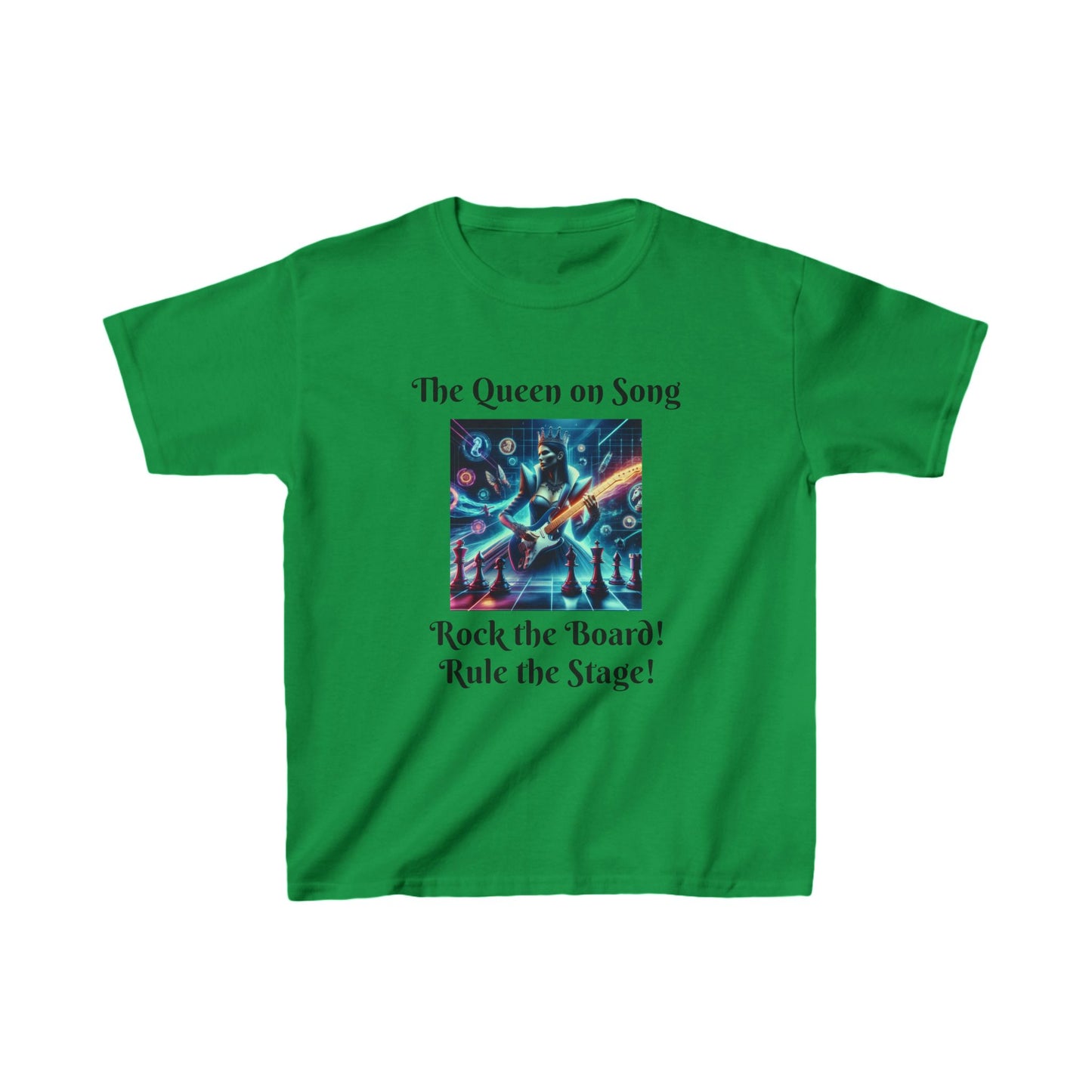 Girls' T-Shirt | The Queen on song. Rock the Board! Rule the Stage! | Bold & Stylish | Chess themed | Kids Heavy Cotton™ Tee