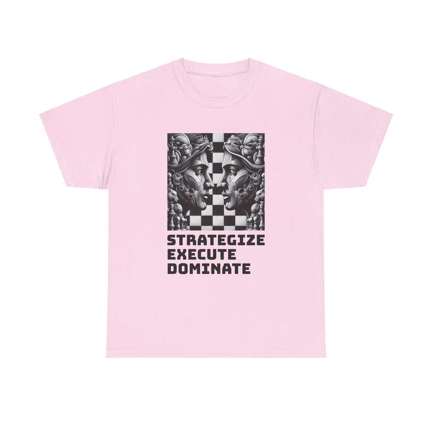 Women's T-Shirt | Strategize. Execute. Dominate. T-shirt | Bold | Chess themed | Women's Heavy Cotton Tee