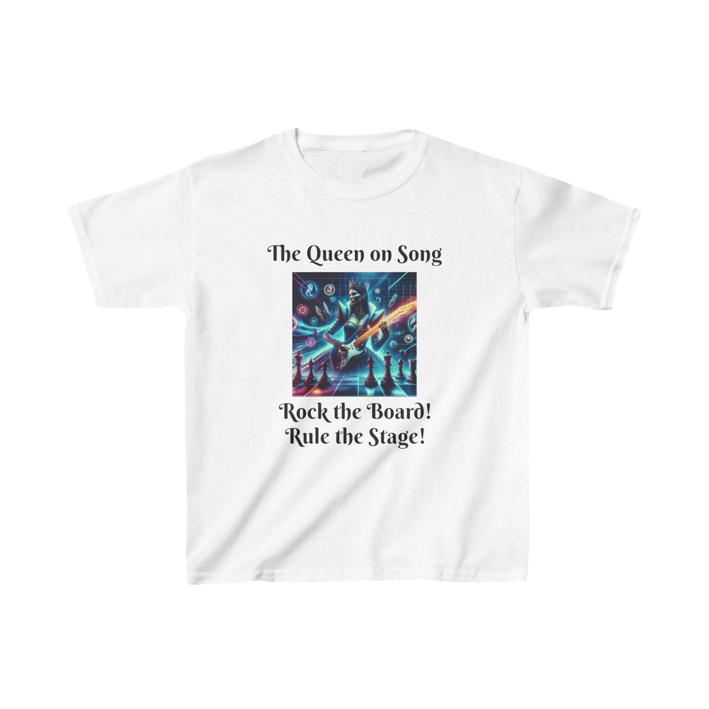 Girls' T-Shirt | The Queen on song. Rock the Board! Rule the Stage! | Bold & Stylish | Chess themed | Kids Heavy Cotton™ Tee