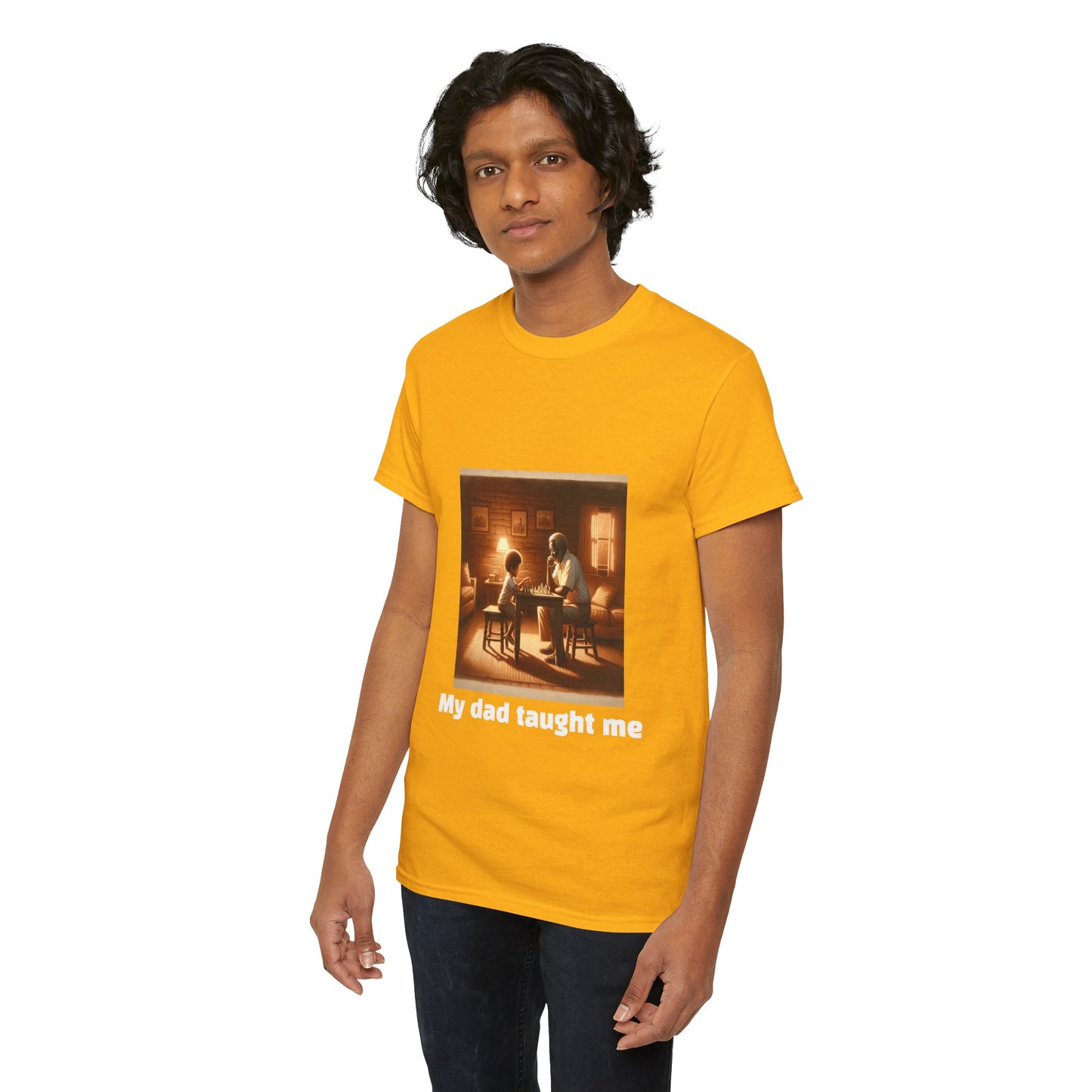 Men's T-Shirt | My dad taught me! | Touching & Loving | Chess Themed | Men's Heavy Cotton Tee