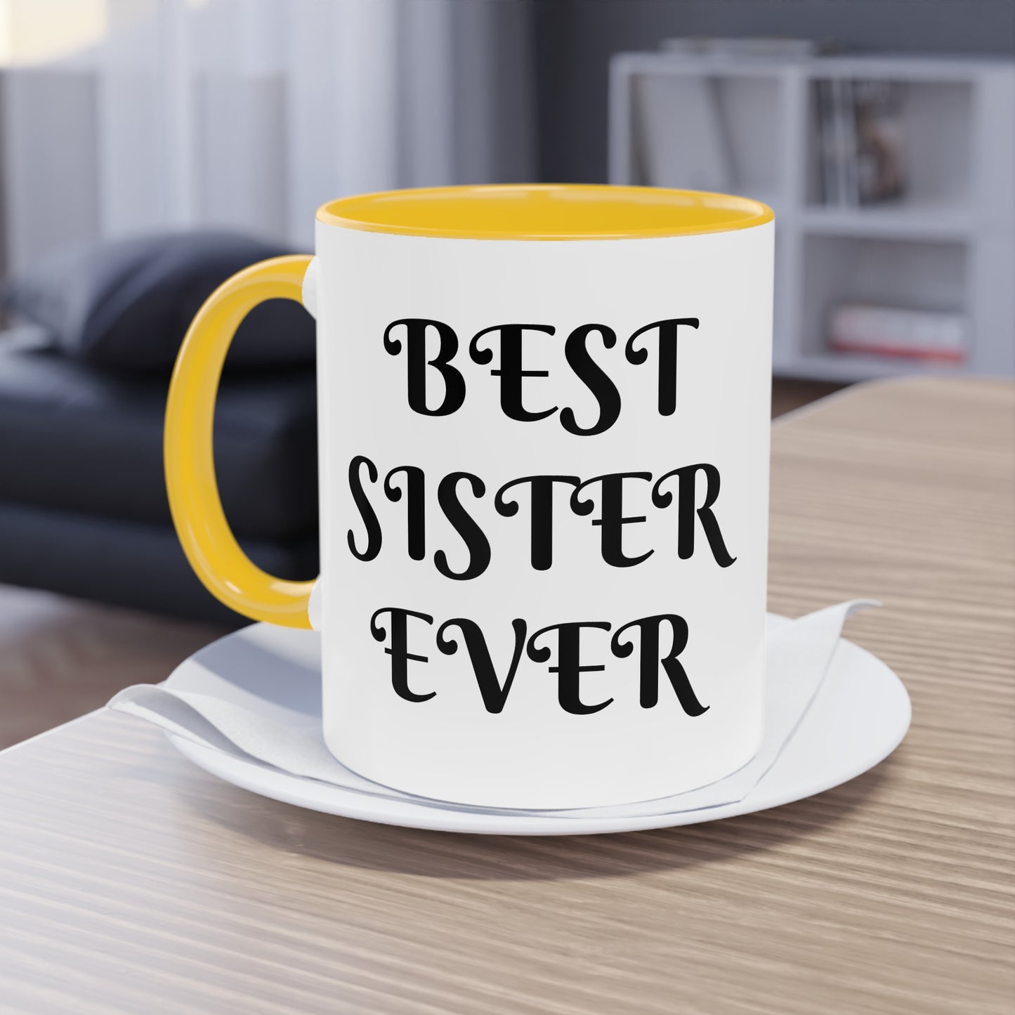 Coffee Mug | Protector. Guide. Ally. BEST SISTER EVER | Two-Tone Coffee Mug, 11oz