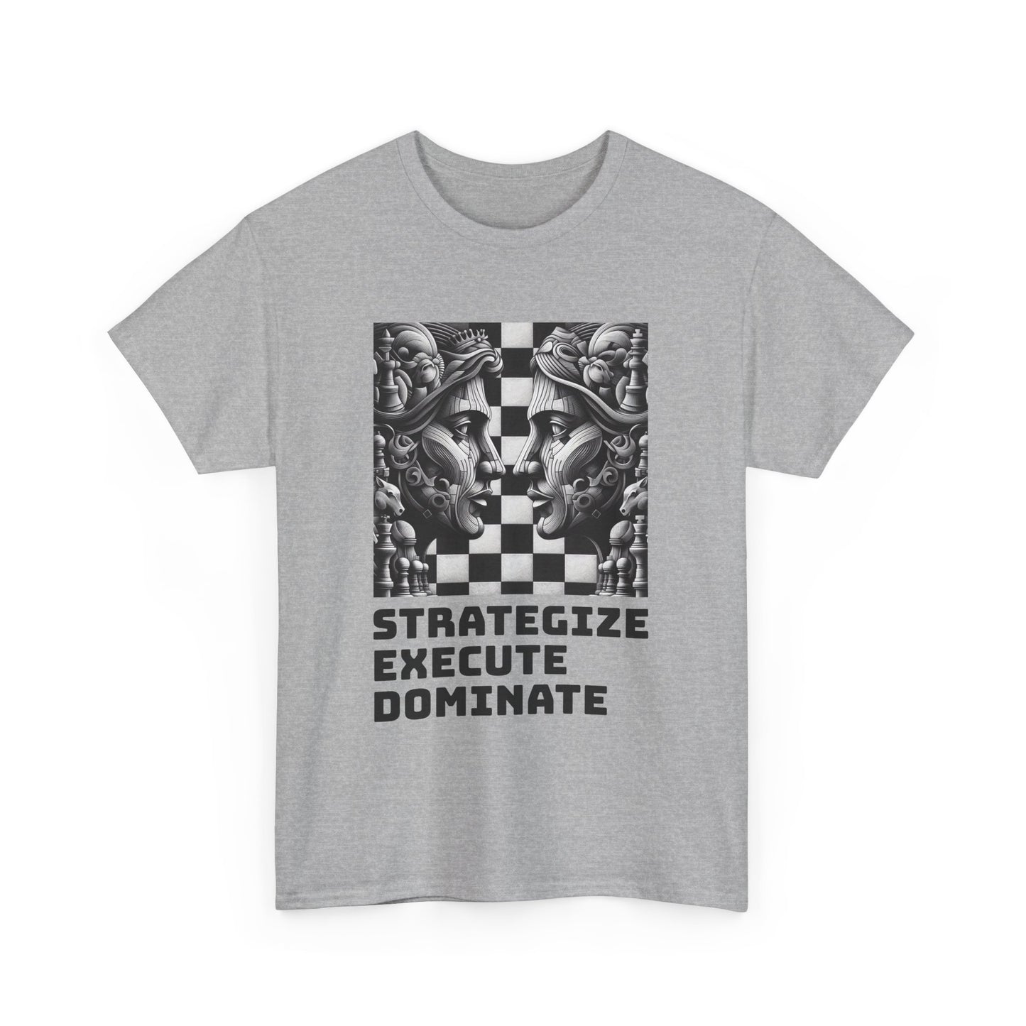 Women's T-Shirt | Strategize. Execute. Dominate. T-shirt | Bold | Chess themed | Women's Heavy Cotton Tee