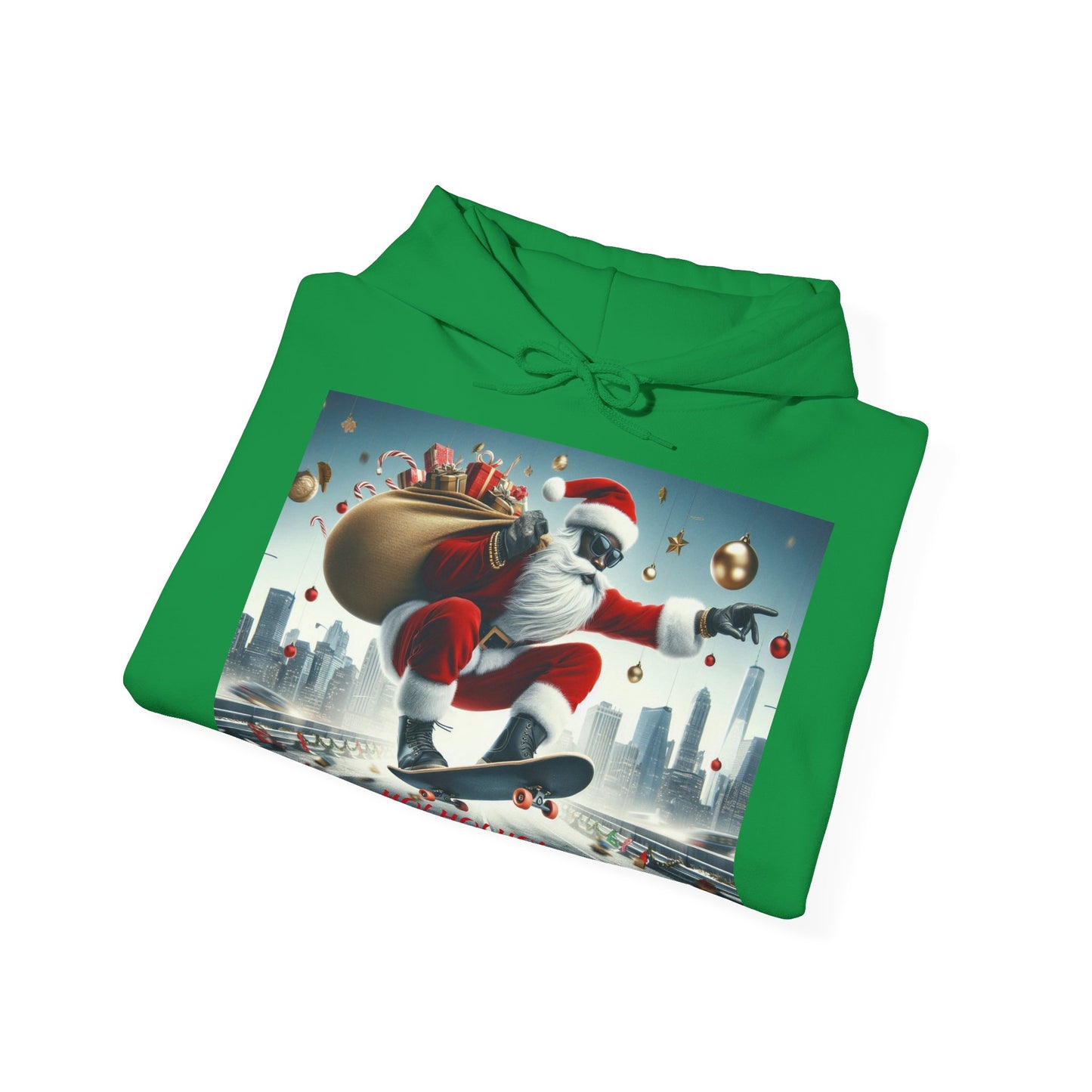 Men's Hooded Sweatshirt - Ho! Ho! Ho! | Santa on Skateboard Design 01