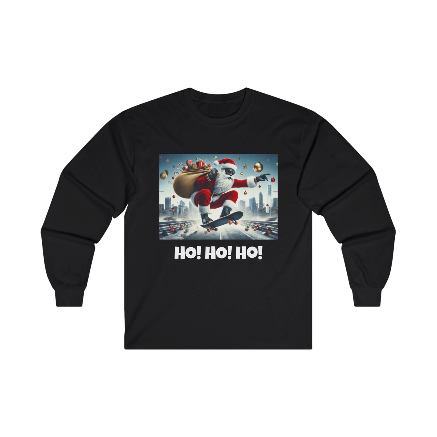 Teen Boys' Long Sleeve Tee - Stunning stunt by Santa on Skate board