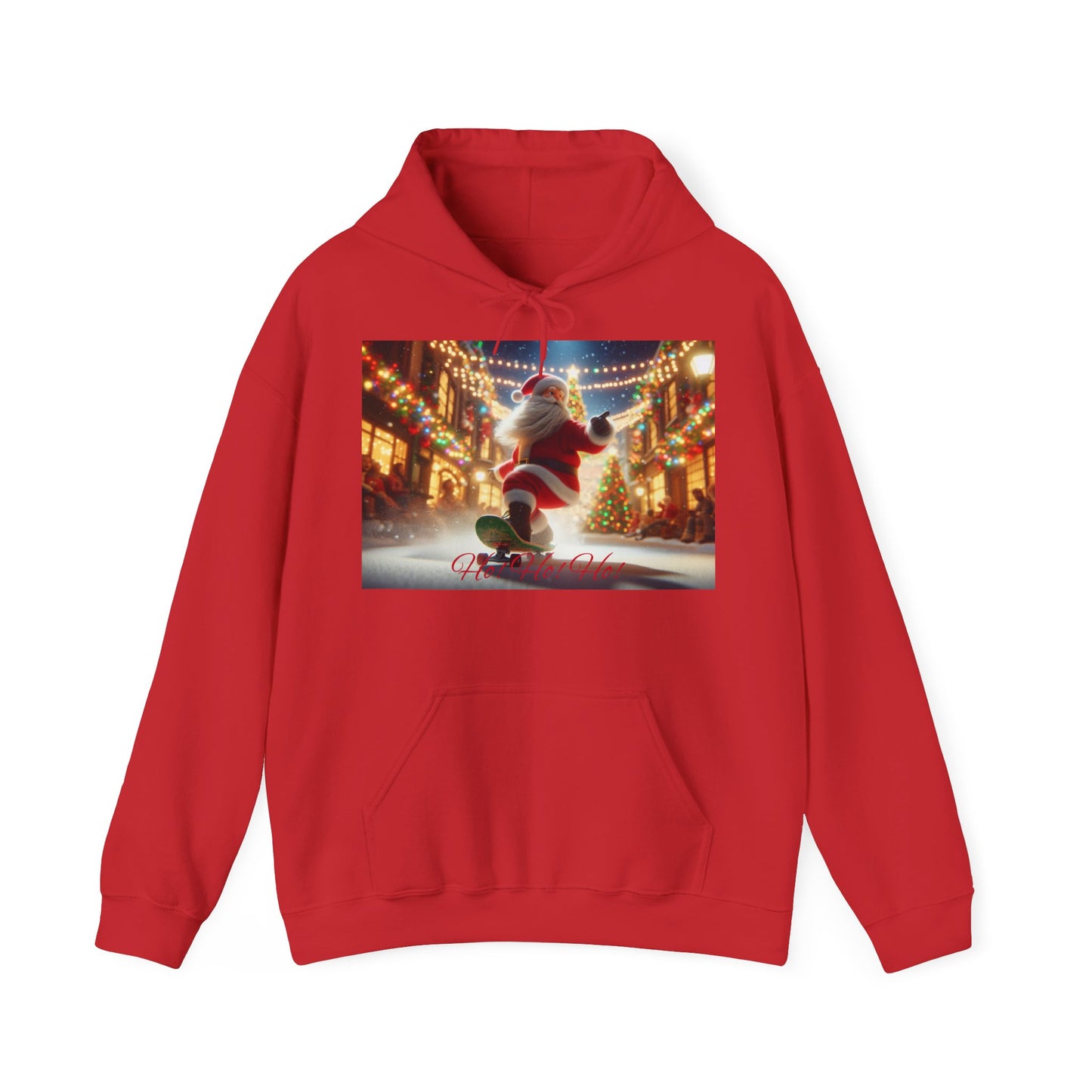 Men's Hooded Sweatshirt - Ho! Ho! Ho! | Santa on Skateboard Design 02