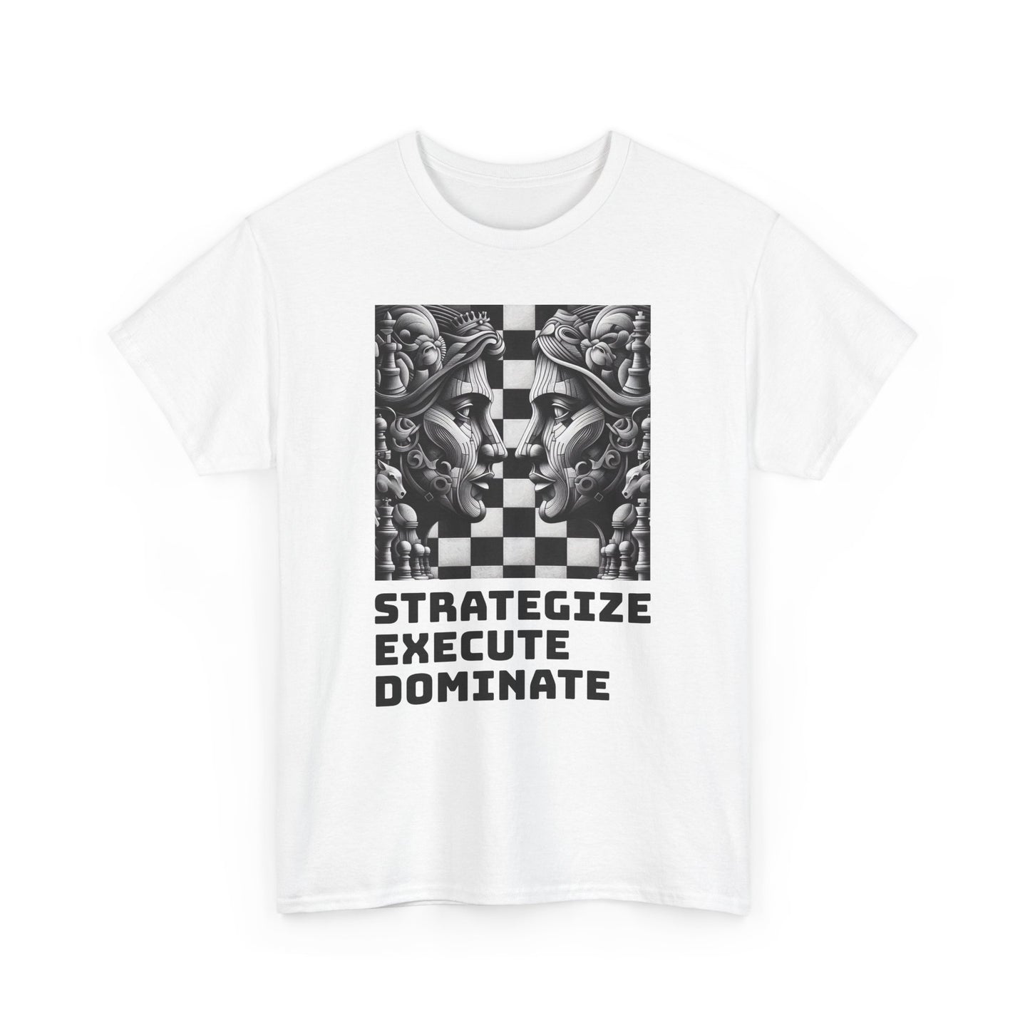 Men's T-Shirt | Strategize. Execute. Dominate. T-shirt | Bold | Chess themed | Men's Heavy Cotton Tee
