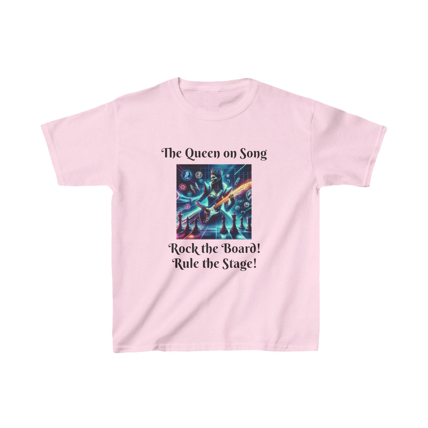 Girls' T-Shirt | The Queen on song. Rock the Board! Rule the Stage! | Bold & Stylish | Chess themed | Kids Heavy Cotton™ Tee