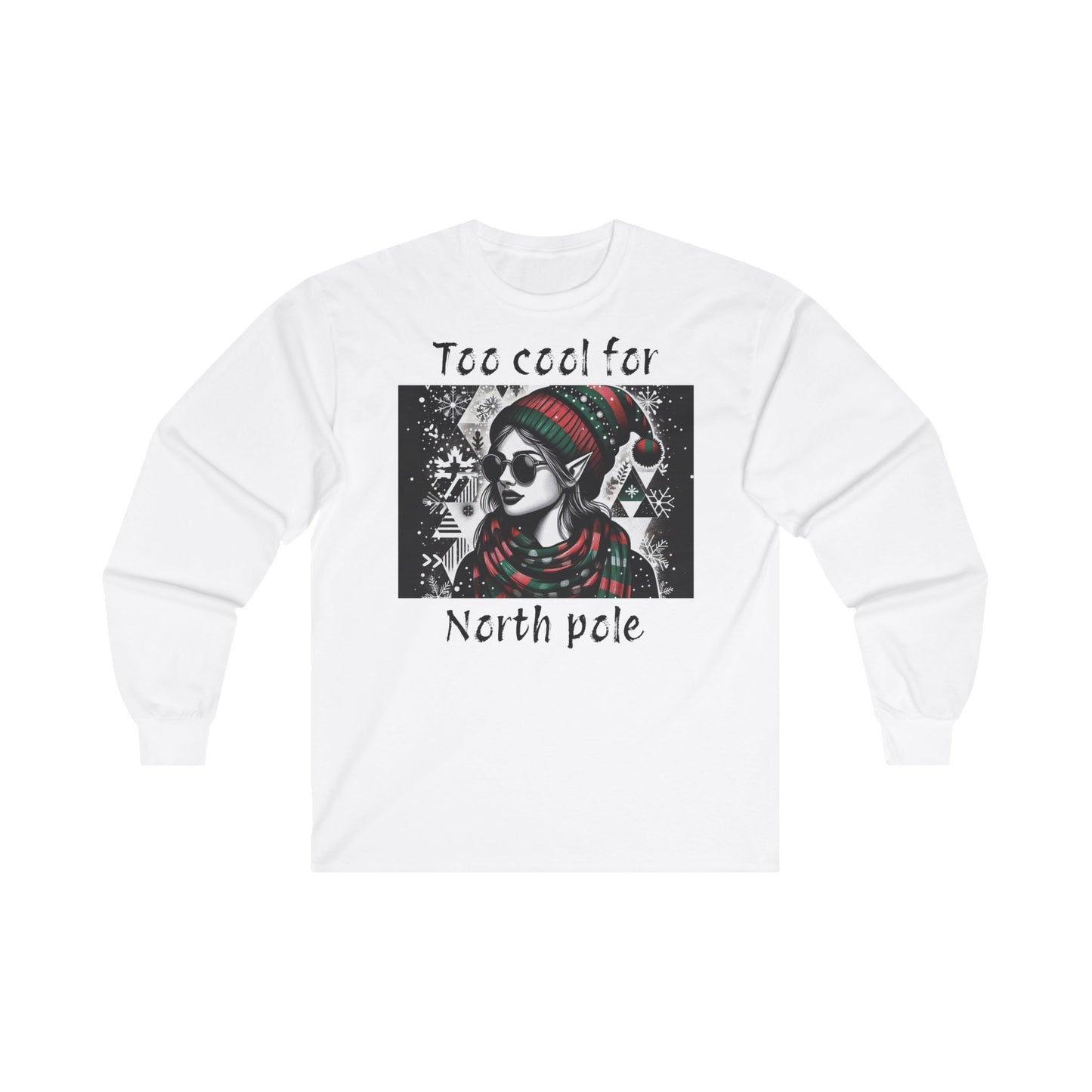 Teen Girls' Long Sleeve Tee - Cool Young Elf with Sunglasses 'Too cool for North pole'