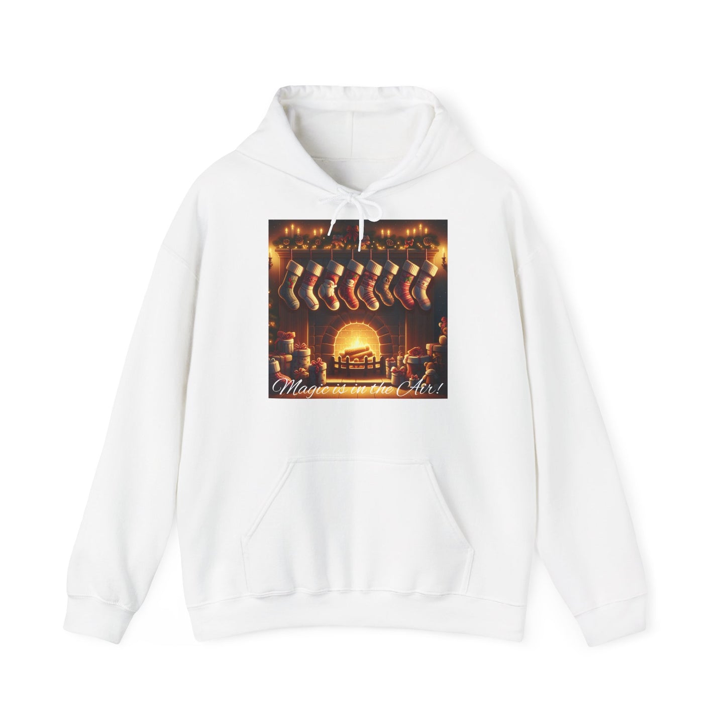 Men's Hooded Sweatshirt - Magic is in the Air - Christmas Stockings Design