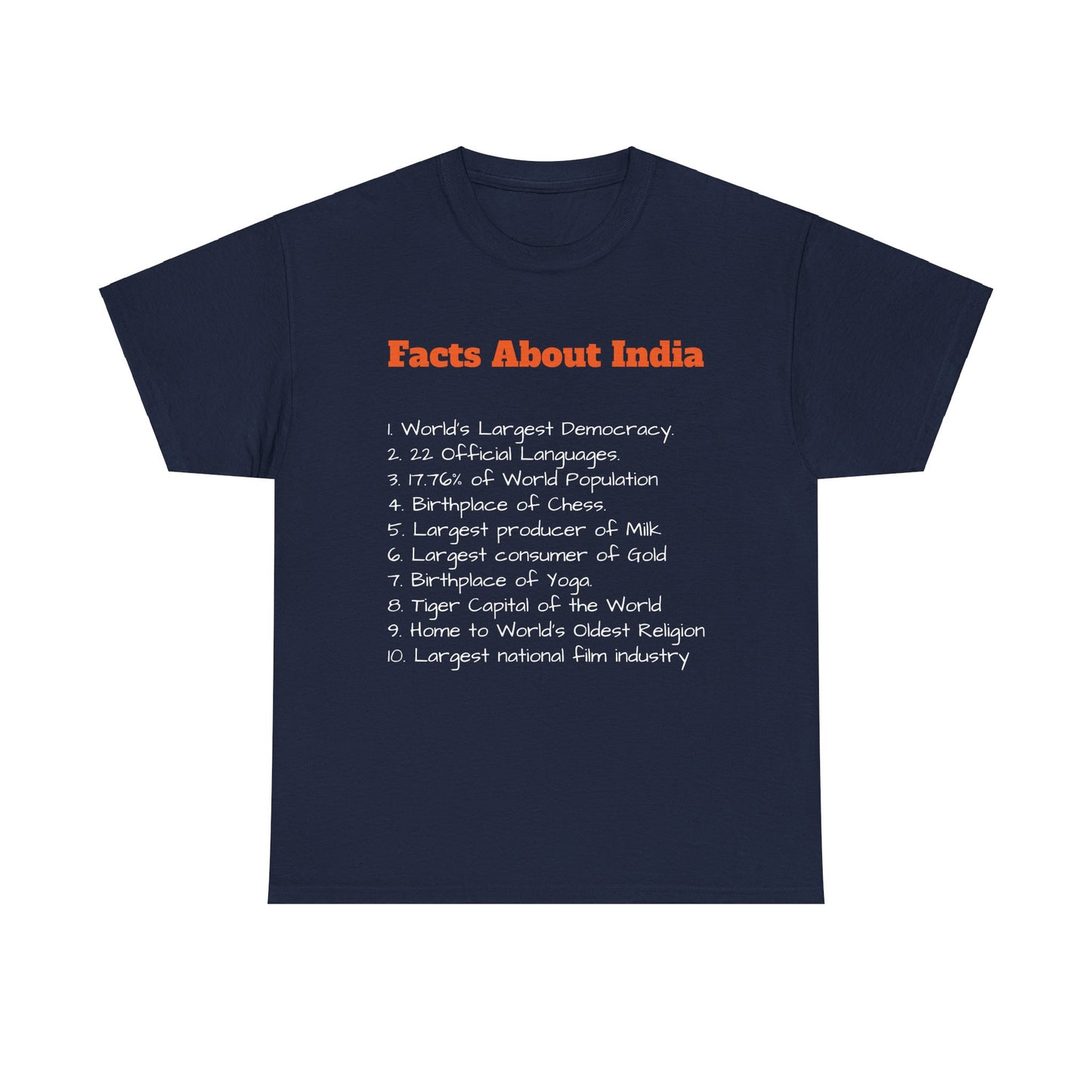 Unisex T-Shirt | Facts about India | Men's T-Shirt | Women's T-Shirt | Unisex Heavy Cotton Tee