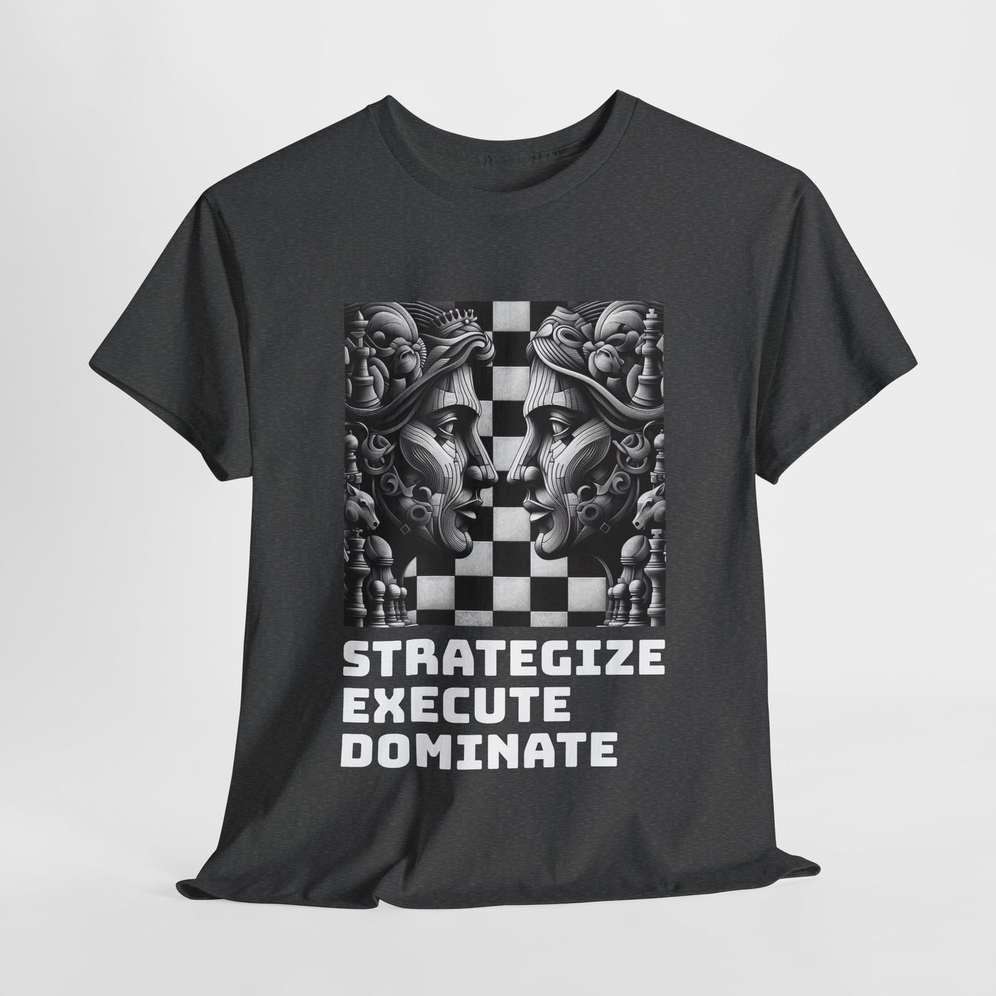 Women's T-Shirt | Strategize. Execute. Dominate. T-shirt | Bold | Chess themed | Women's Heavy Cotton Tee