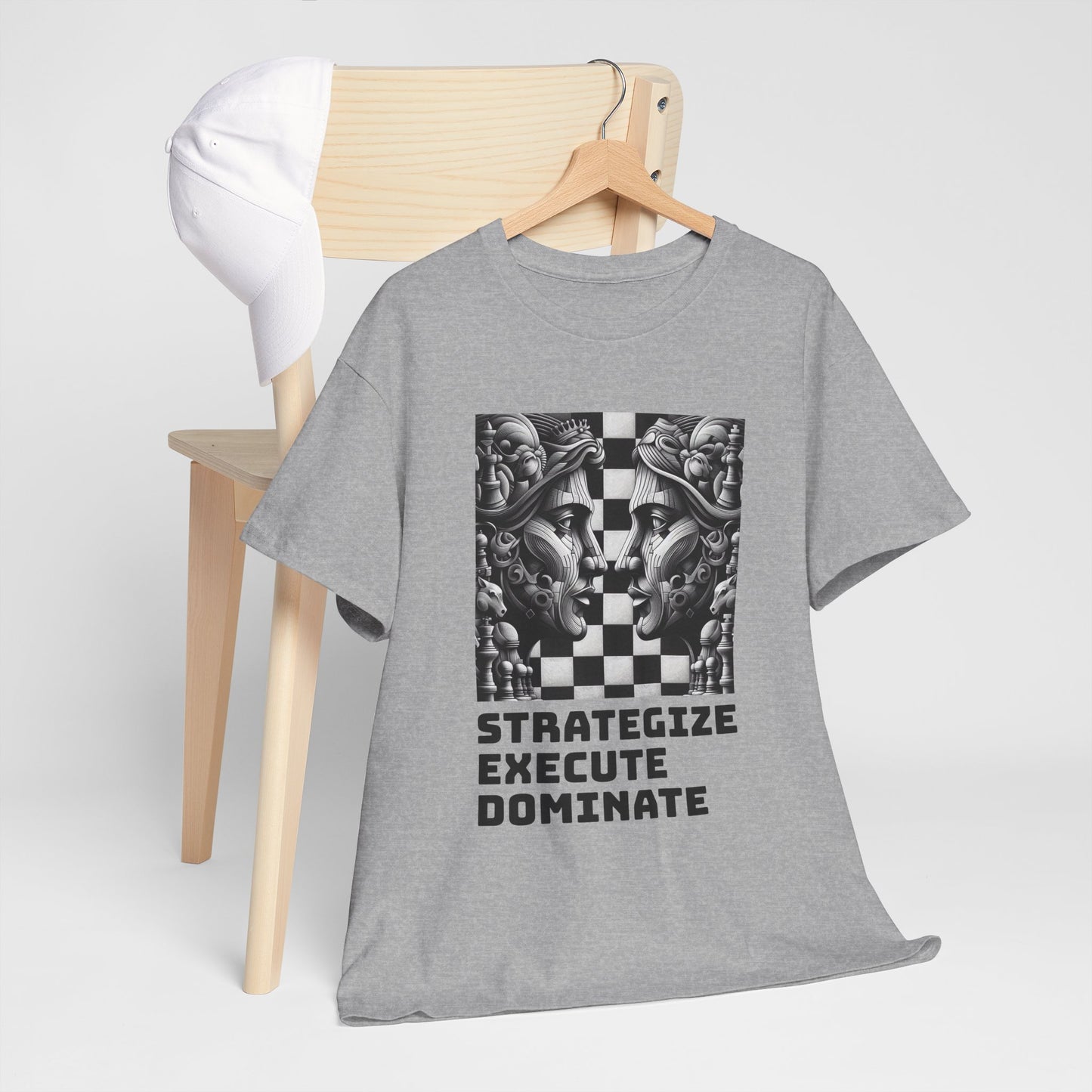 Women's T-Shirt | Strategize. Execute. Dominate. T-shirt | Bold | Chess themed | Women's Heavy Cotton Tee