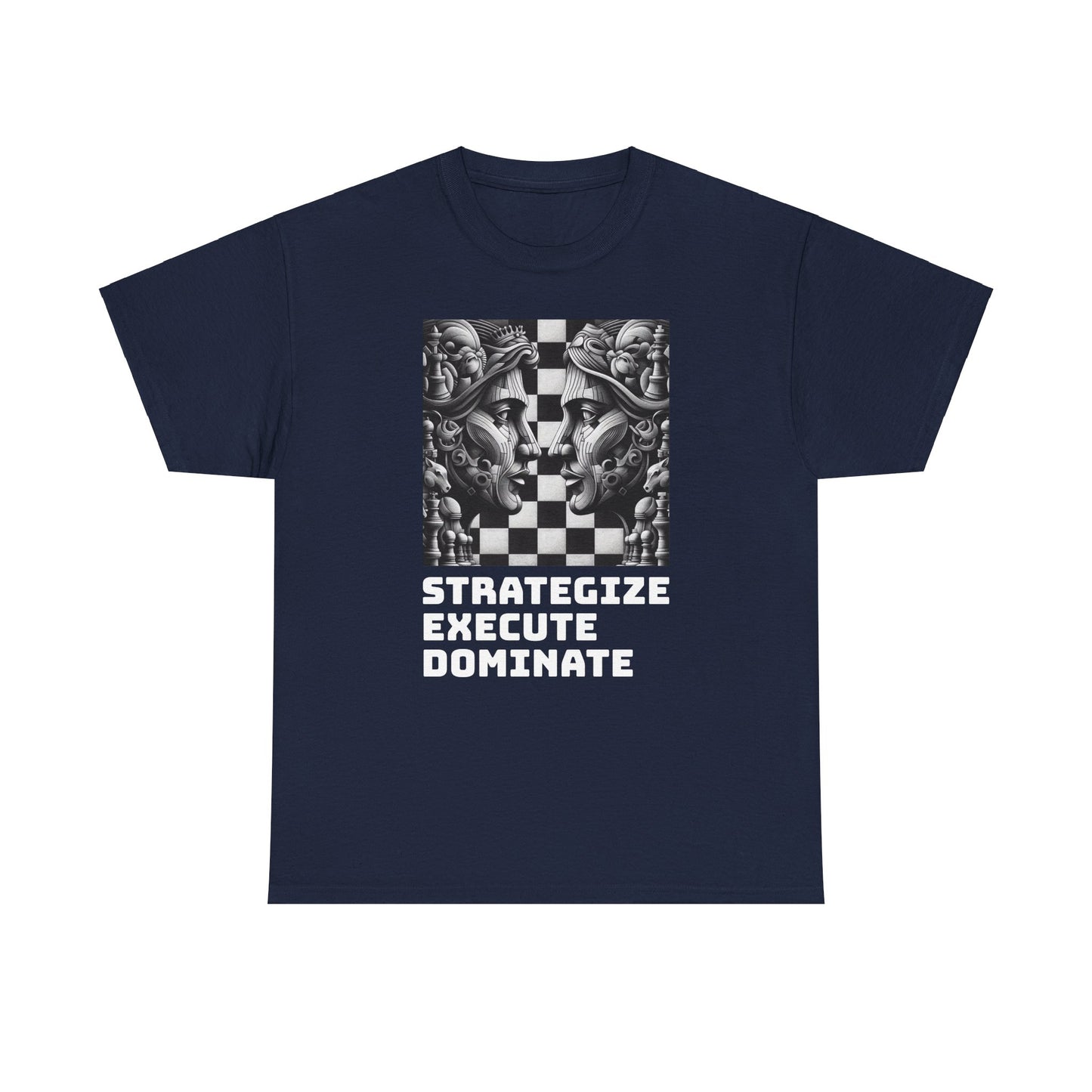 Men's T-Shirt | Strategize. Execute. Dominate. T-shirt | Bold | Chess themed | Men's Heavy Cotton Tee