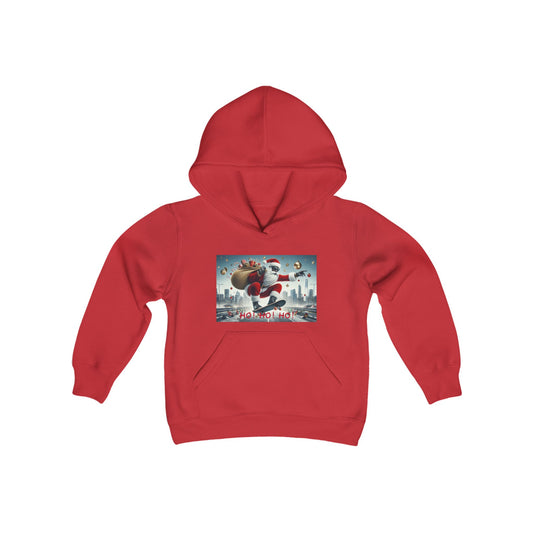 Boys' Hooded Sweatshirt - Ho! Ho! Ho! | Santa on Skateboard Design 01
