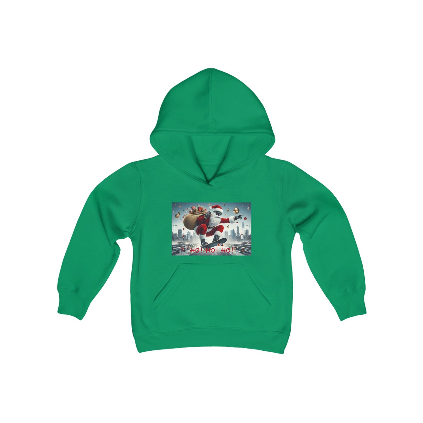 Boys' Hooded Sweatshirt - Ho! Ho! Ho! | Santa on Skateboard Design 01