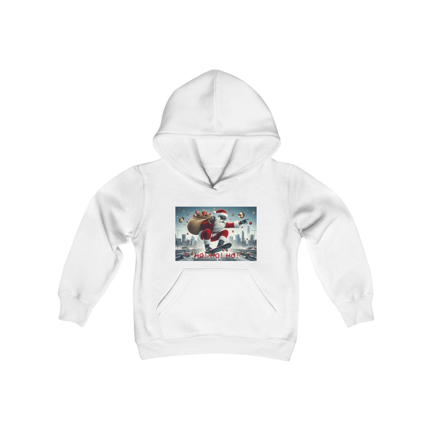 Boys' Hooded Sweatshirt - Ho! Ho! Ho! | Santa on Skateboard Design 01