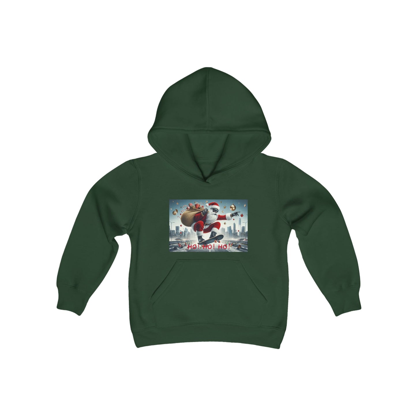 Boys' Hooded Sweatshirt - Ho! Ho! Ho! | Santa on Skateboard Design 01