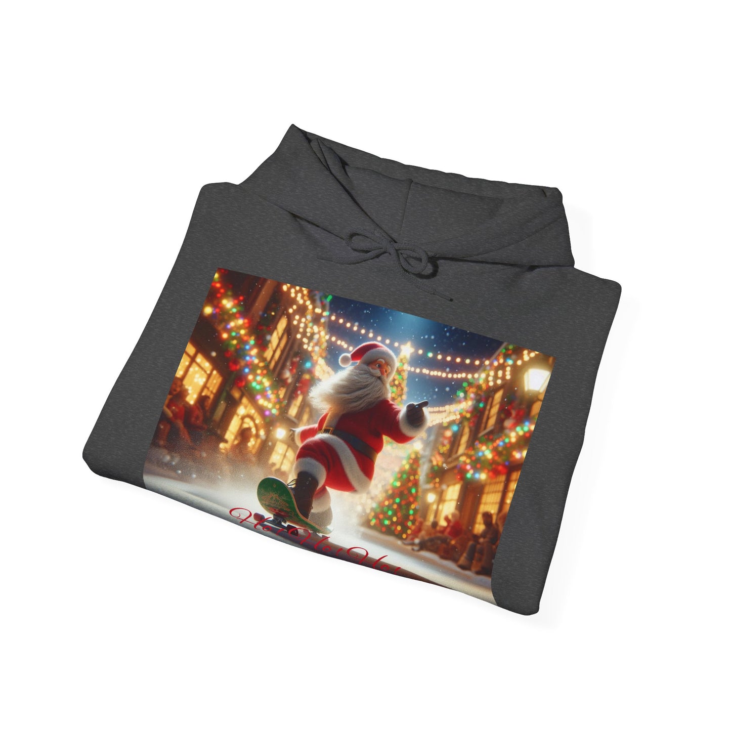 Men's Hooded Sweatshirt - Ho! Ho! Ho! | Santa on Skateboard Design 02