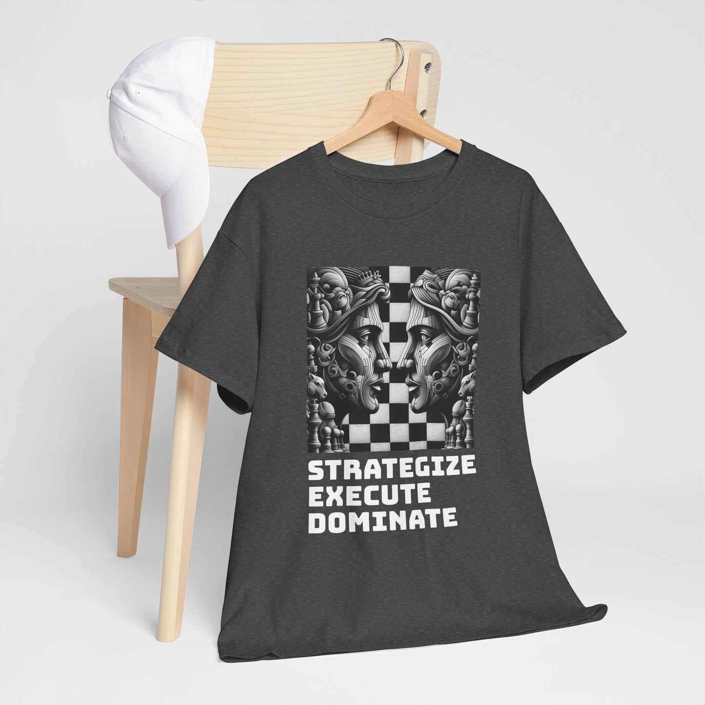 Women's T-Shirt | Strategize. Execute. Dominate. T-shirt | Bold | Chess themed | Women's Heavy Cotton Tee