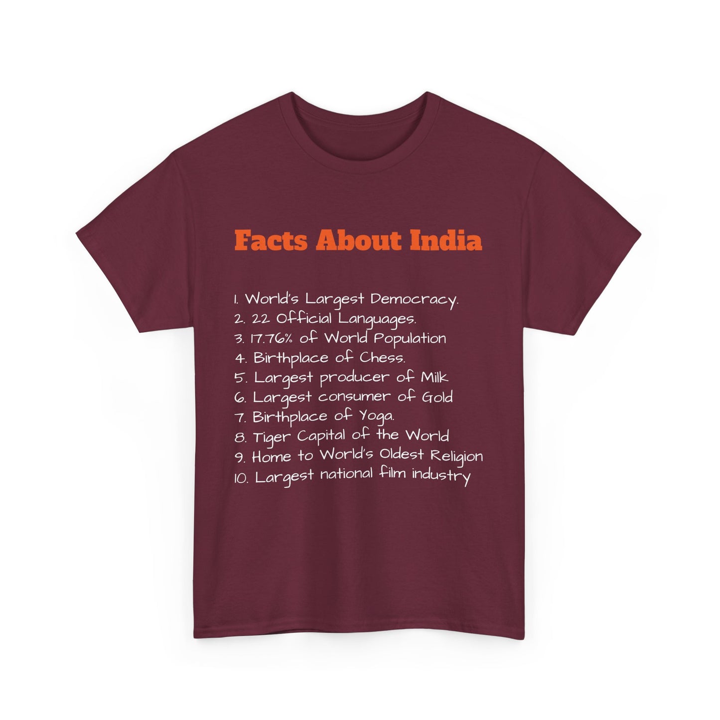 Unisex T-Shirt | Facts about India | Men's T-Shirt | Women's T-Shirt | Unisex Heavy Cotton Tee