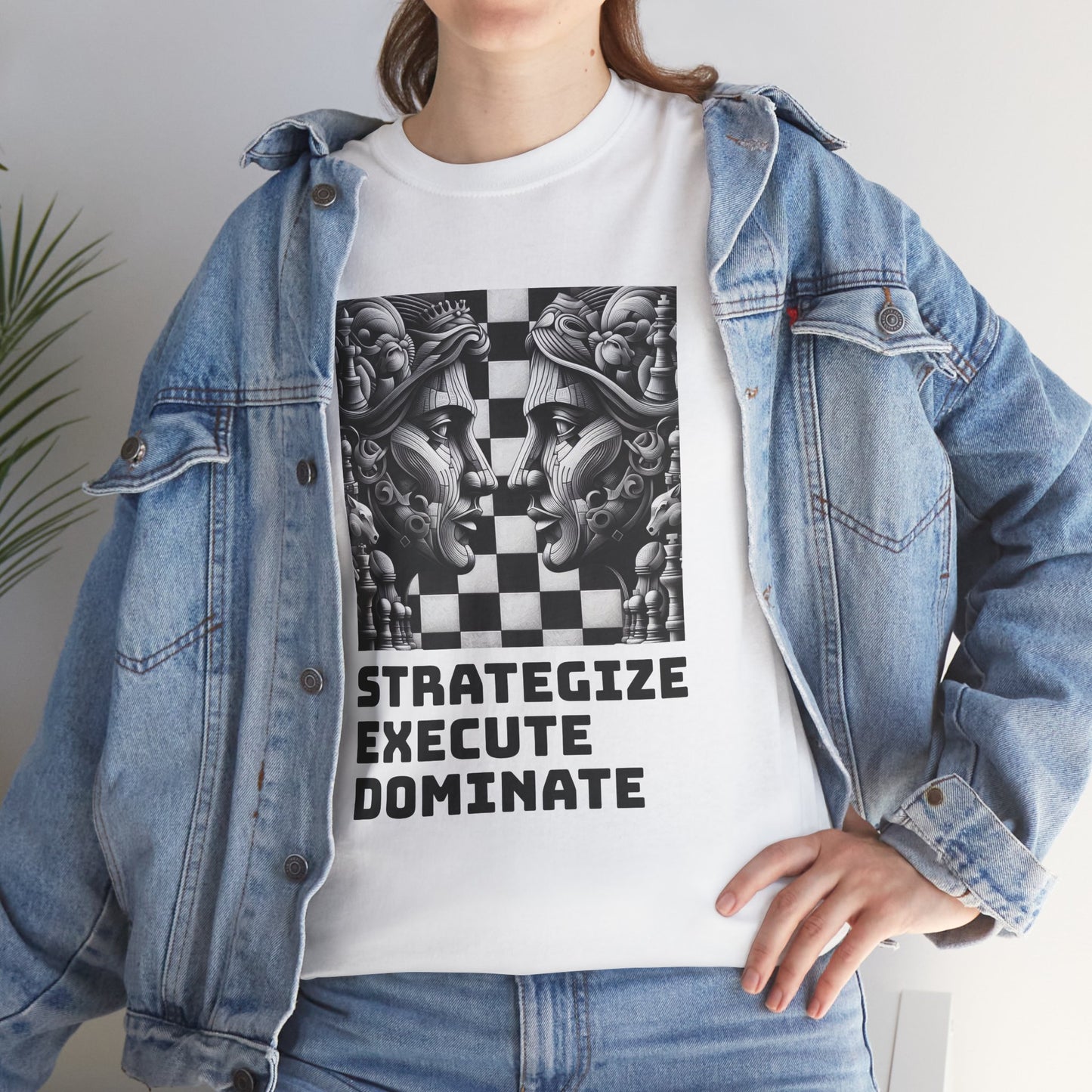 Women's T-Shirt | Strategize. Execute. Dominate. T-shirt | Bold | Chess themed | Women's Heavy Cotton Tee