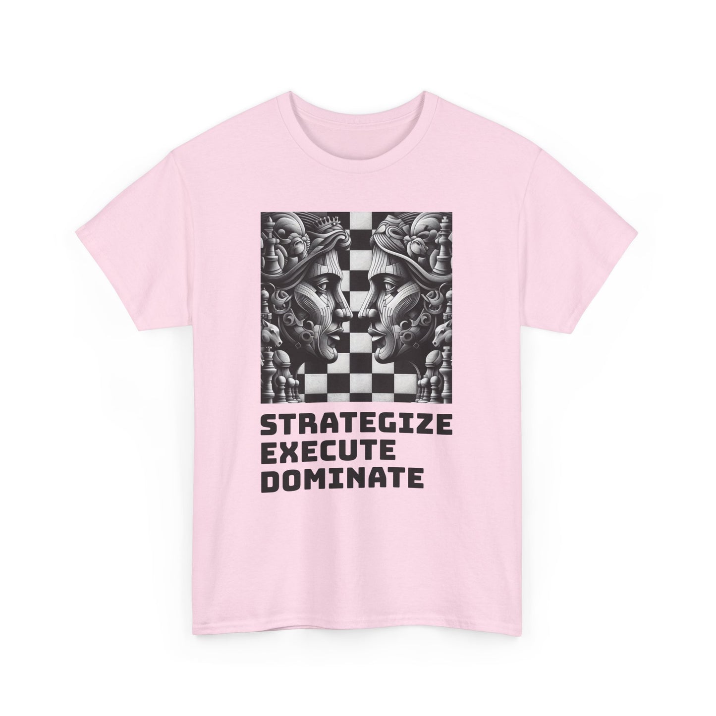 Men's T-Shirt | Strategize. Execute. Dominate. T-shirt | Bold | Chess themed | Men's Heavy Cotton Tee